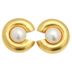 Zolotas Vintage 22k Gold Earring Clips Mabe Pearls Large Earrings made in Greece