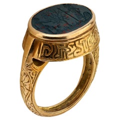 Zolotas vintage bloodstone 18k yellow gold intaglio ring
