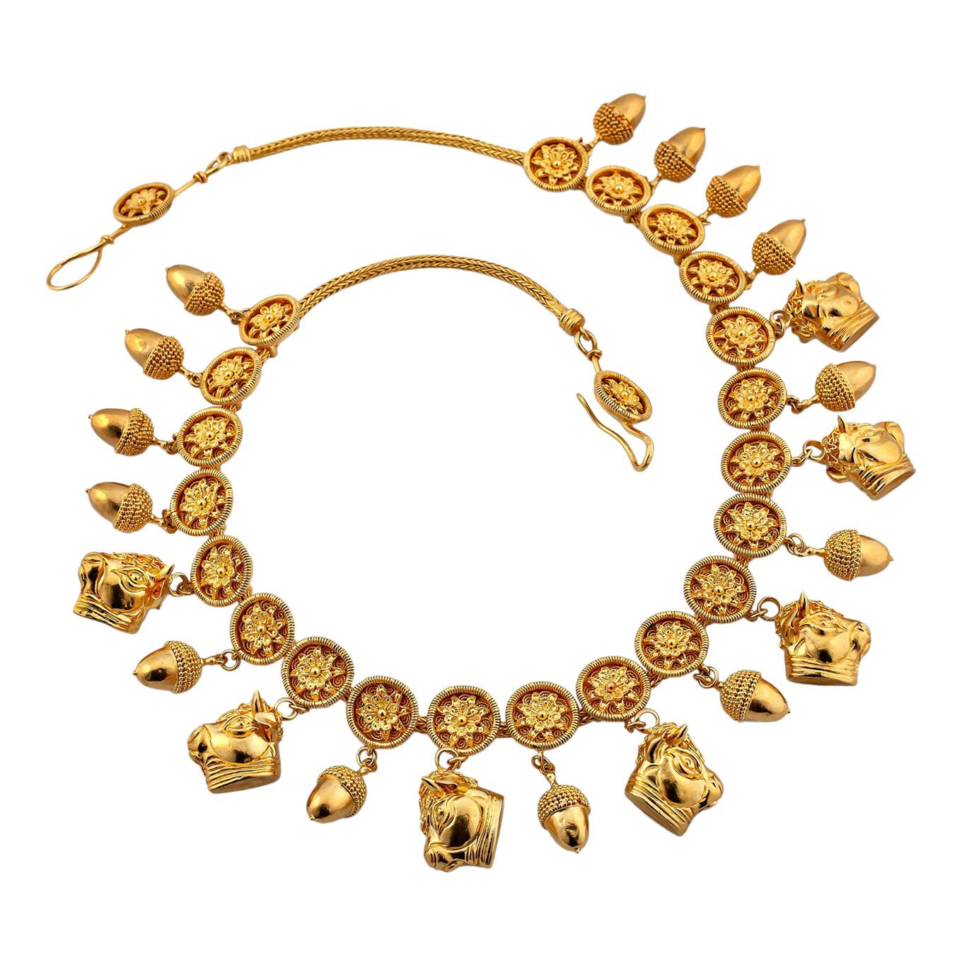 Zolotas Vintage Gold Bull and Acorn Necklace