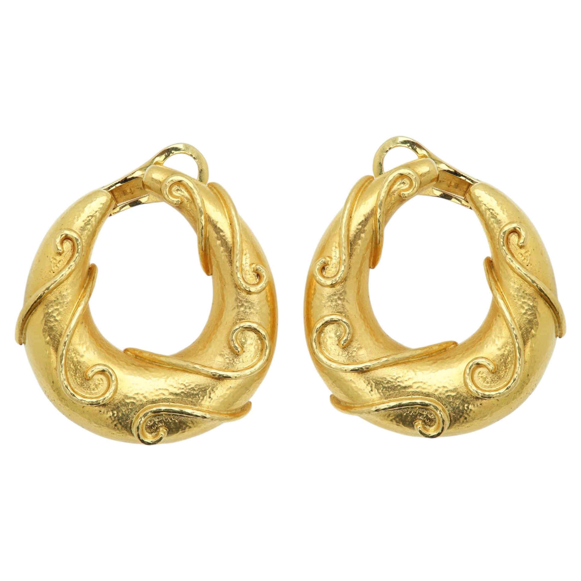 Pendientes de clip «Zolotas Vintage Greek» de oro de 22k, grandes, fabricados en Grecia