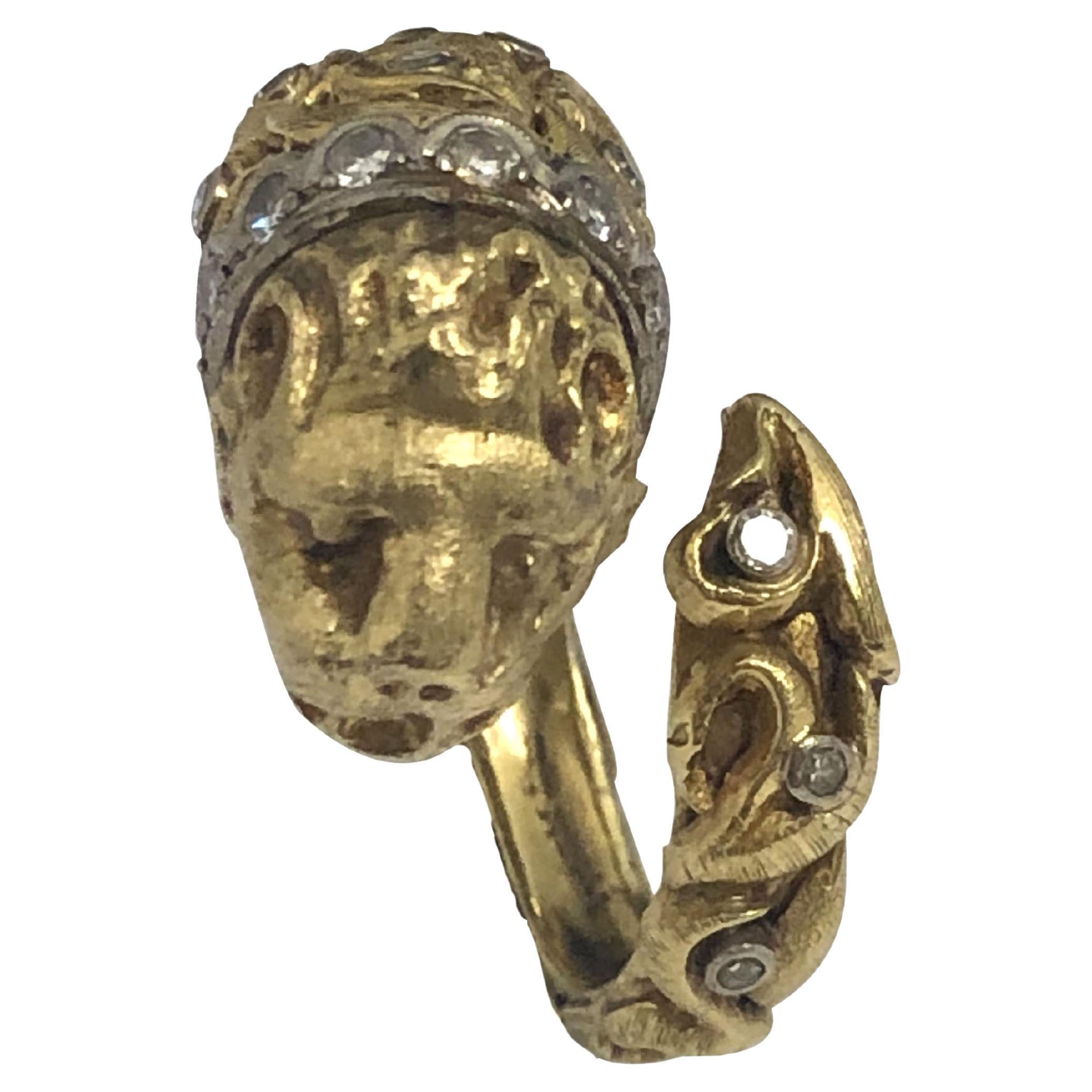 Zolotas Yellow Gold and Diamond Chimera Lion Head Ring im Angebot