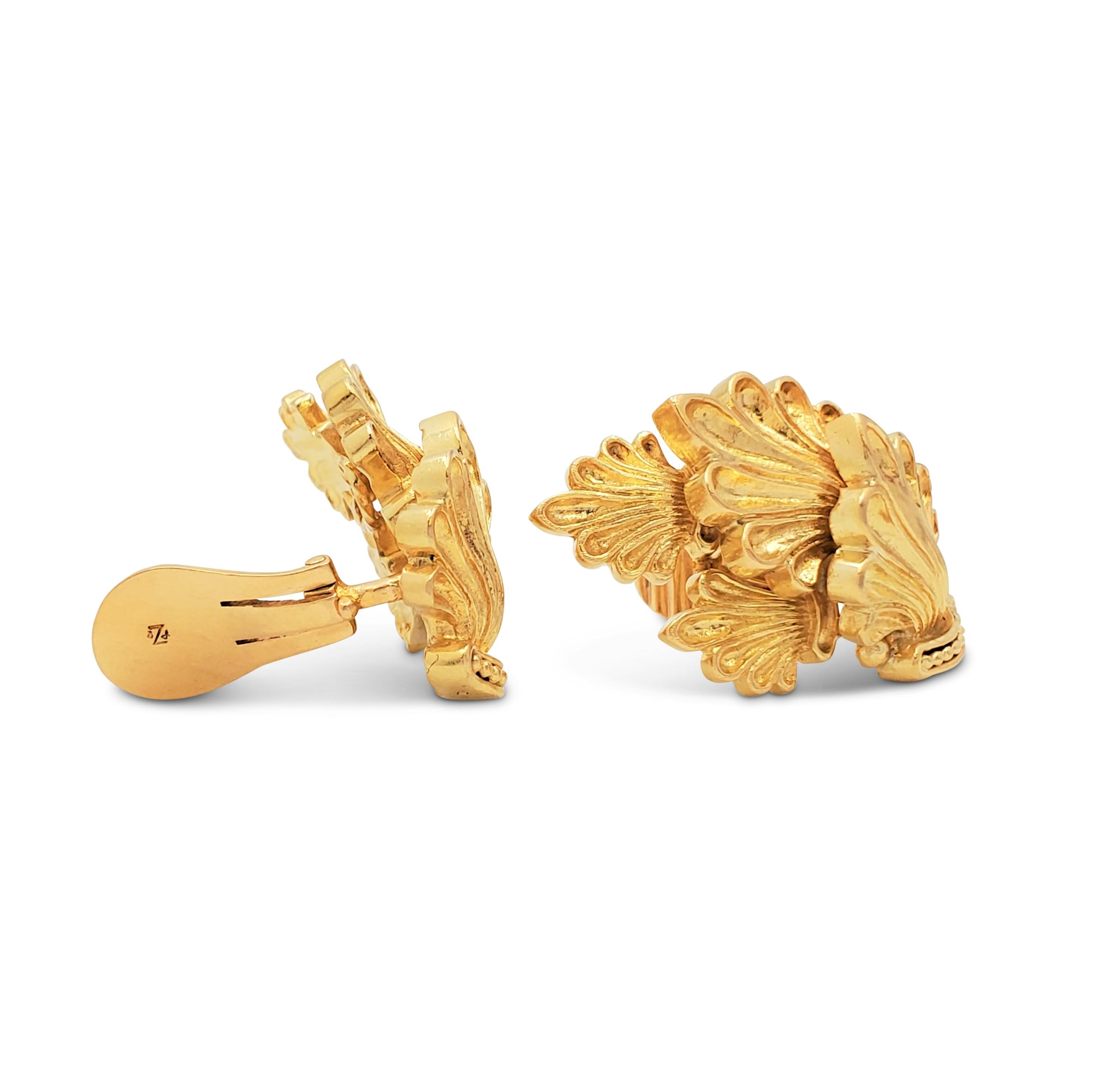 Zolotas Yellow Gold Foliate Earrings In Excellent Condition In New York, NY