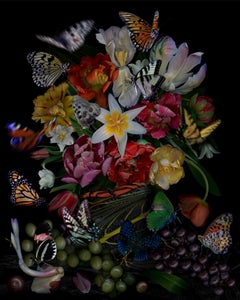 Still Life with a Green Bug. Flowers. Digital Collage Color Photograph