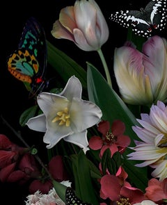 Still Life with a Green Skull. Flowers. Digital Collage Color Photograph