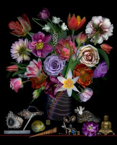 Still Life with Shells. Flowers. Digital Collage Color Photograph