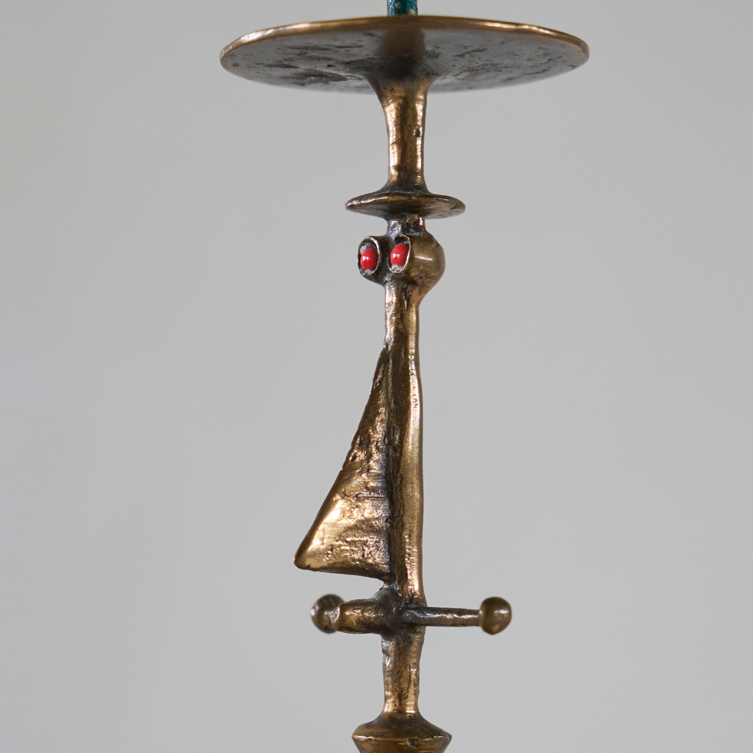 Hungarian Zoltán Pap Anthropomorphic Brutalist Candle Holder in Bronze and Enamel 1970s For Sale
