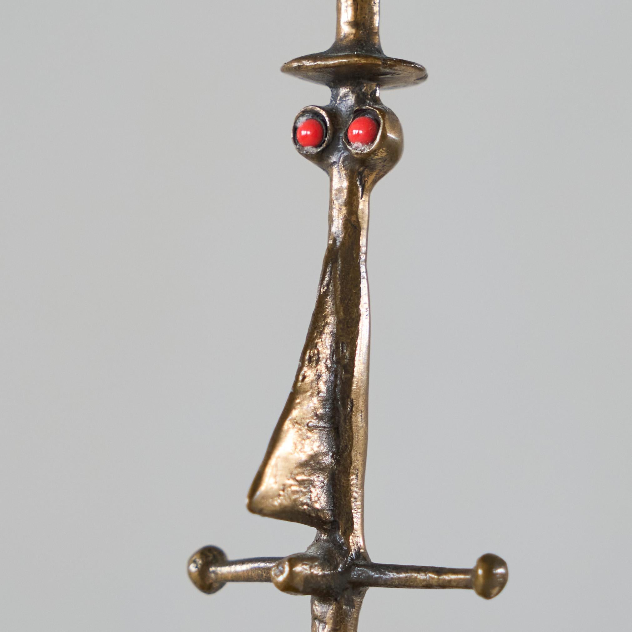 Zoltán Pap Anthropomorphic Brutalist Candle Holder in Bronze and Enamel 1970s In Good Condition For Sale In Tilburg, NL