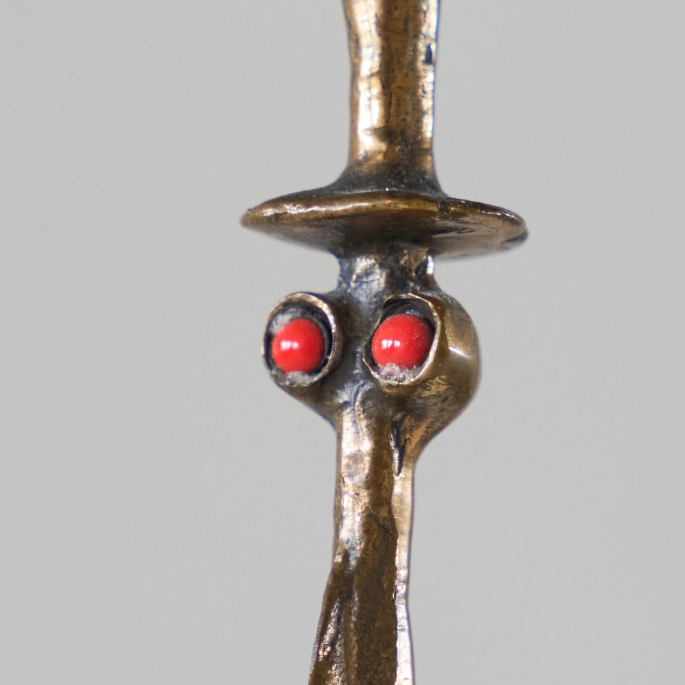 20th Century Zoltán Pap Anthropomorphic Brutalist Candle Holder in Bronze and Enamel 1970s For Sale