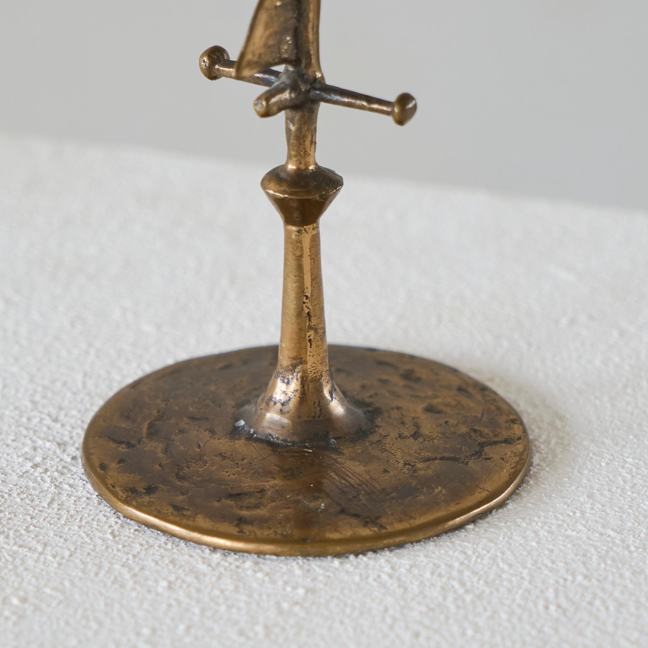Brass Zoltán Pap Anthropomorphic Brutalist Candle Holder in Bronze and Enamel 1970s For Sale