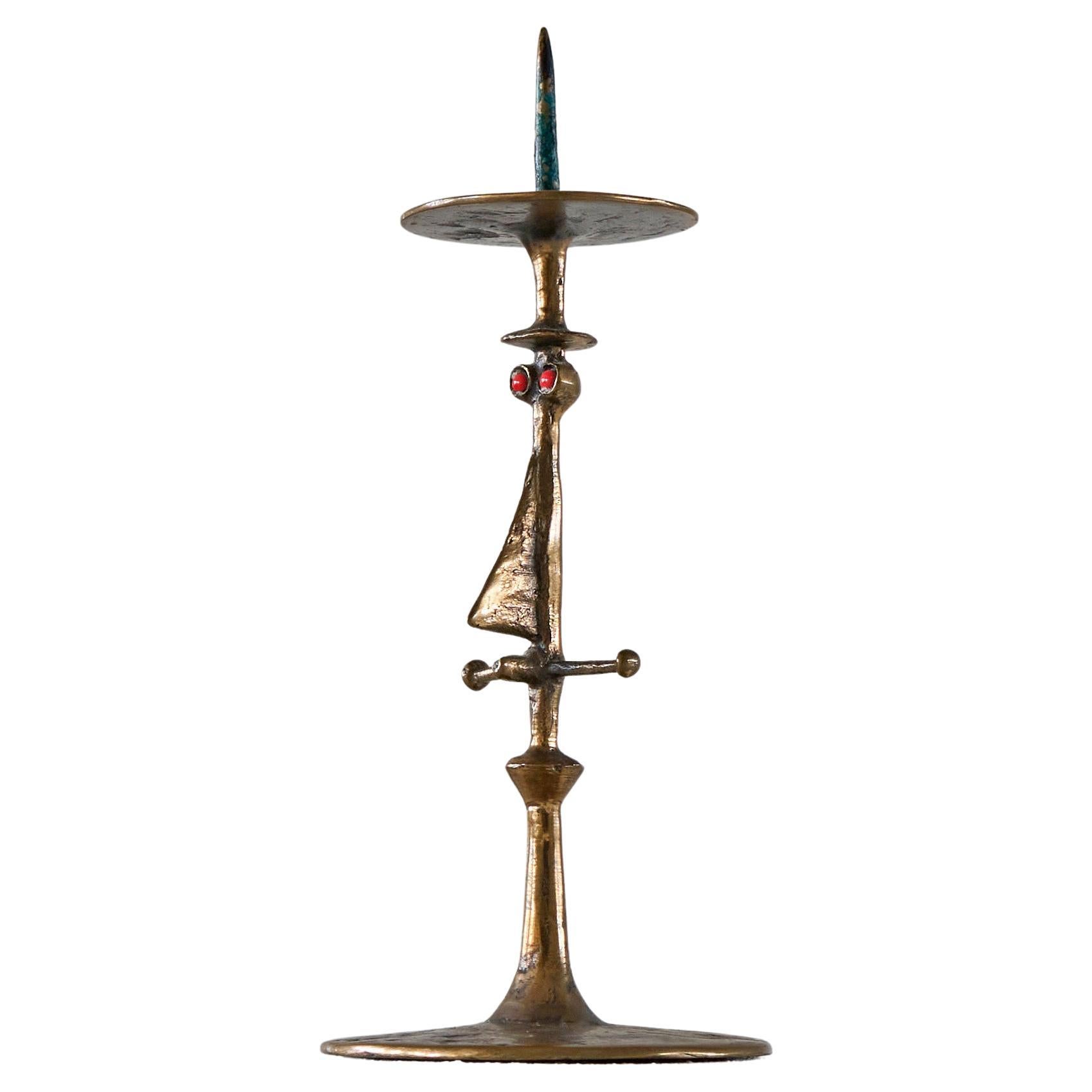 Zoltán Pap Anthropomorphic Brutalist Candle Holder in Bronze and Enamel 1970s For Sale