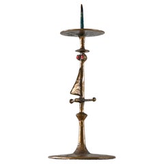 Zoltán Pap Anthropomorphic Brutalist Candle Holder in Bronze and Enamel 1970s