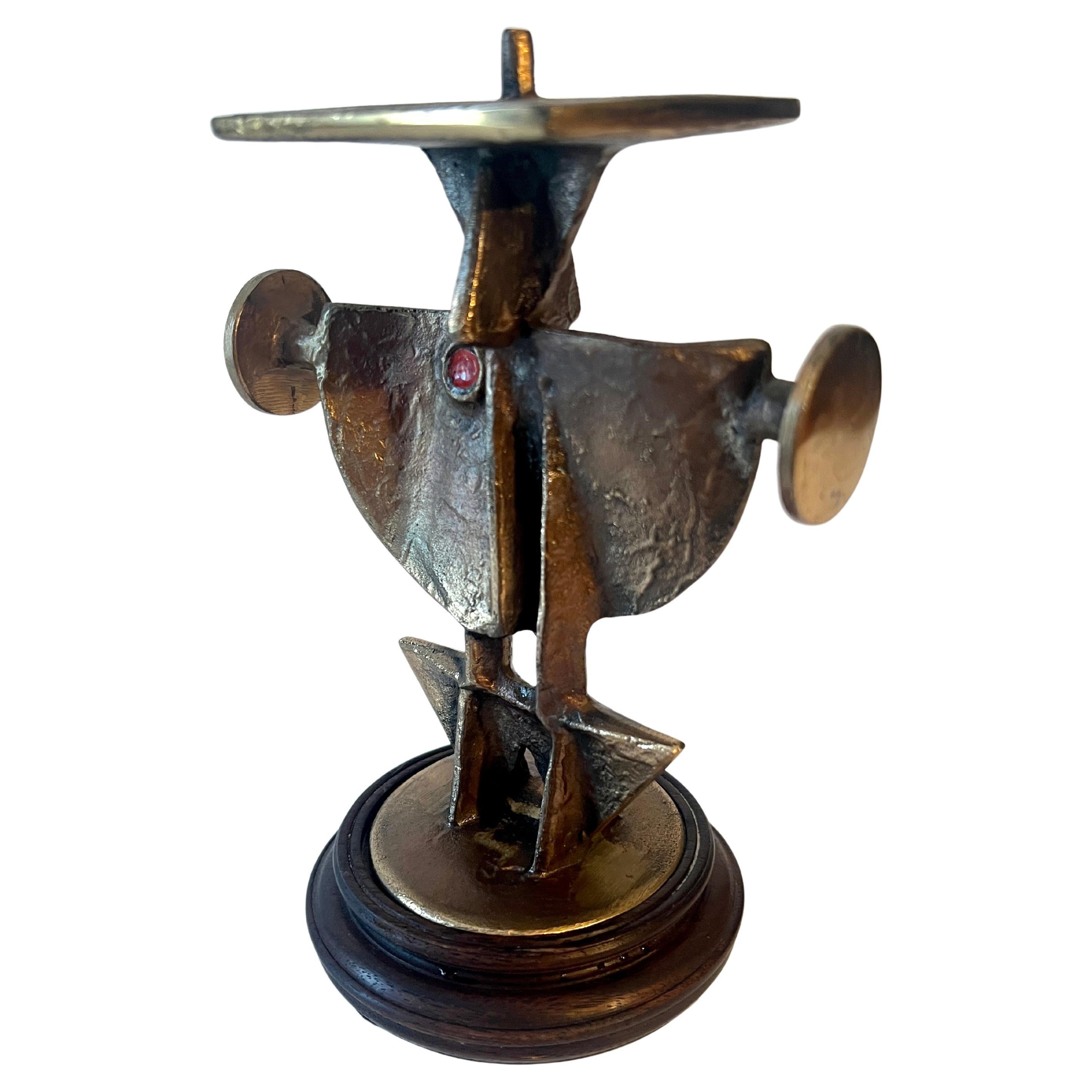 Mid-Century Modern Zoltan Pap Cast Bronze Brutalist Candlestick For Sale
