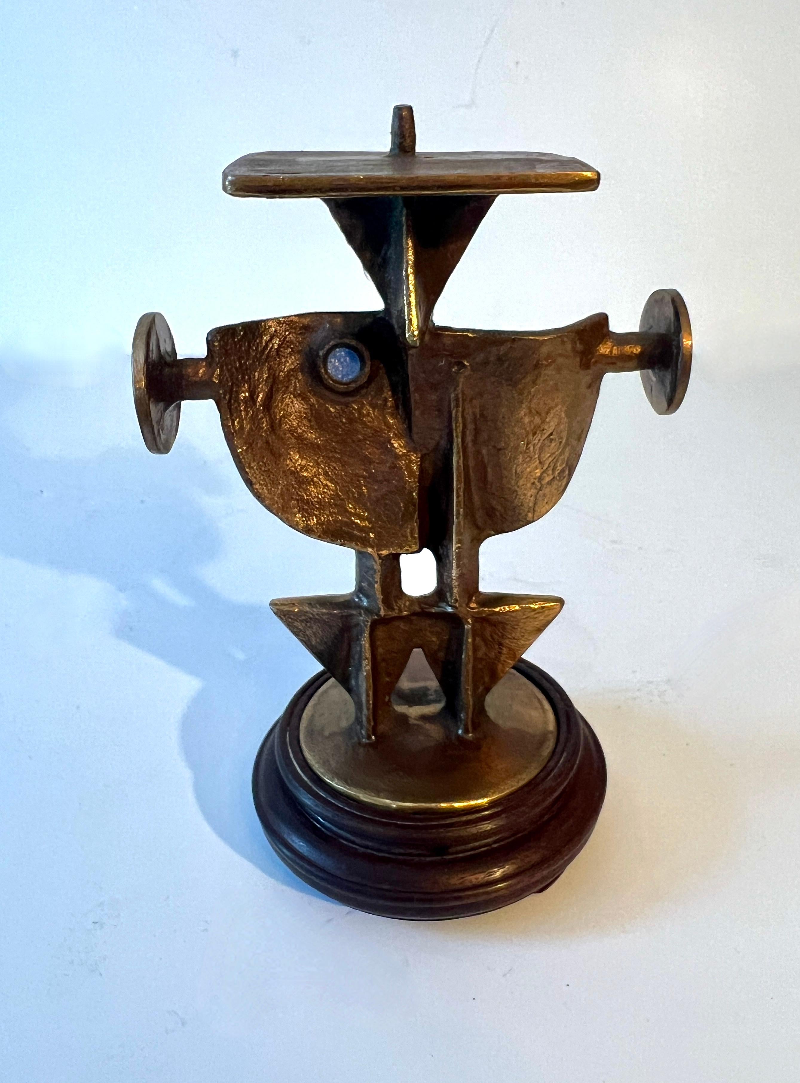 Hungarian Zoltan Pap Cast Bronze Brutalist Candlestick For Sale