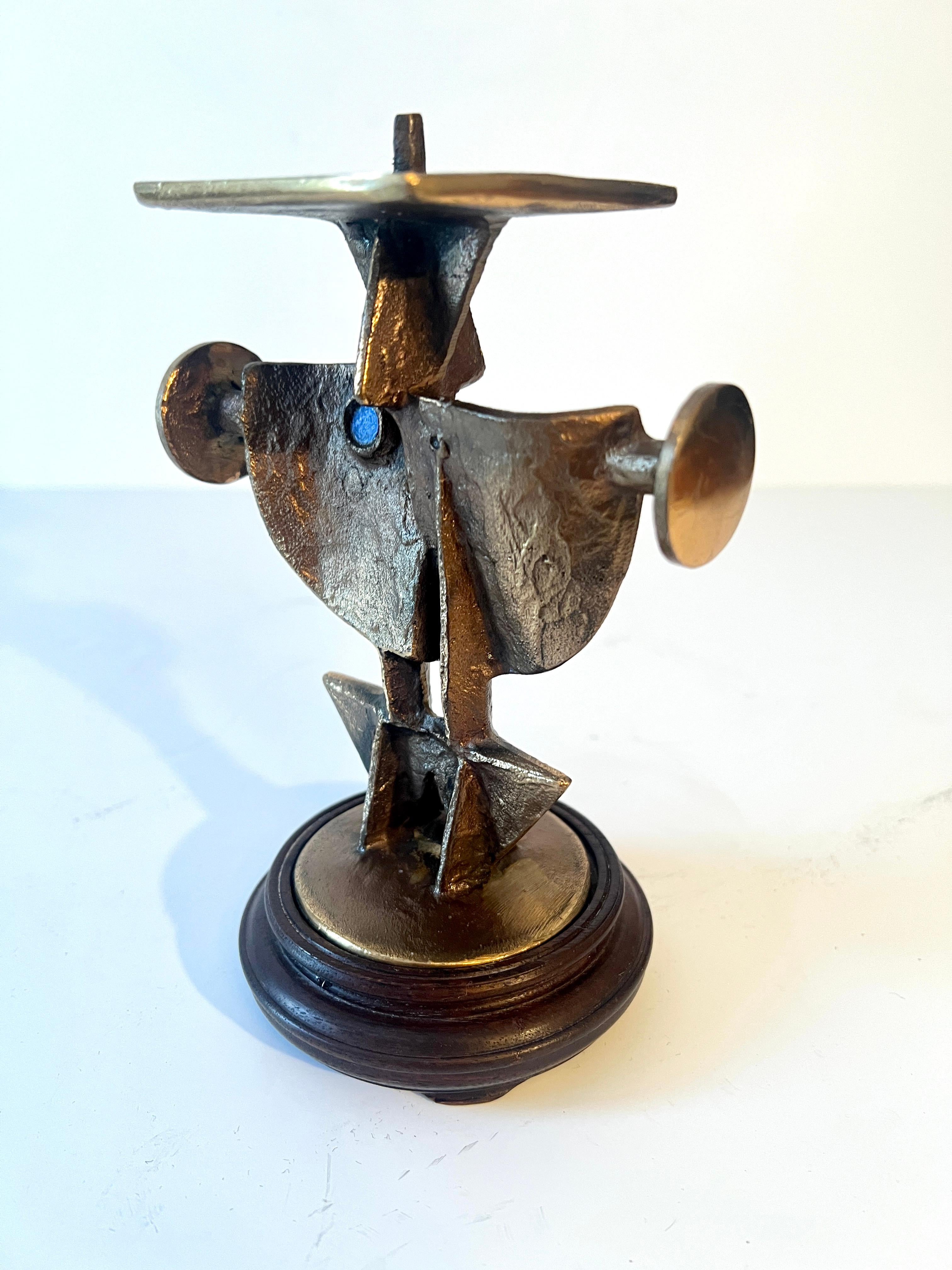 Hand-Crafted Zoltan Pap Cast Bronze Brutalist Candlestick For Sale