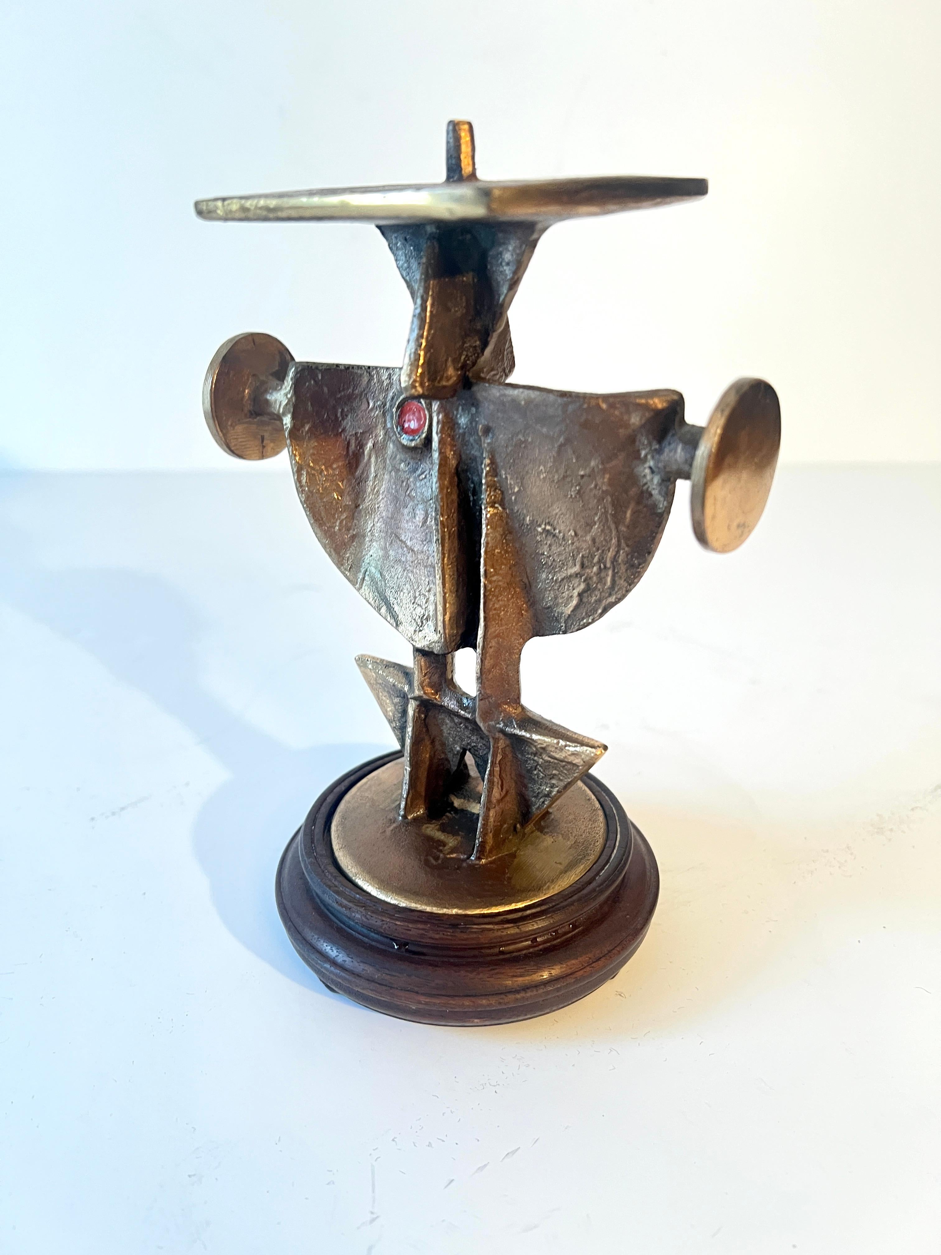 Zoltan Pap Cast Bronze Brutalist Candlestick In Good Condition For Sale In Los Angeles, CA