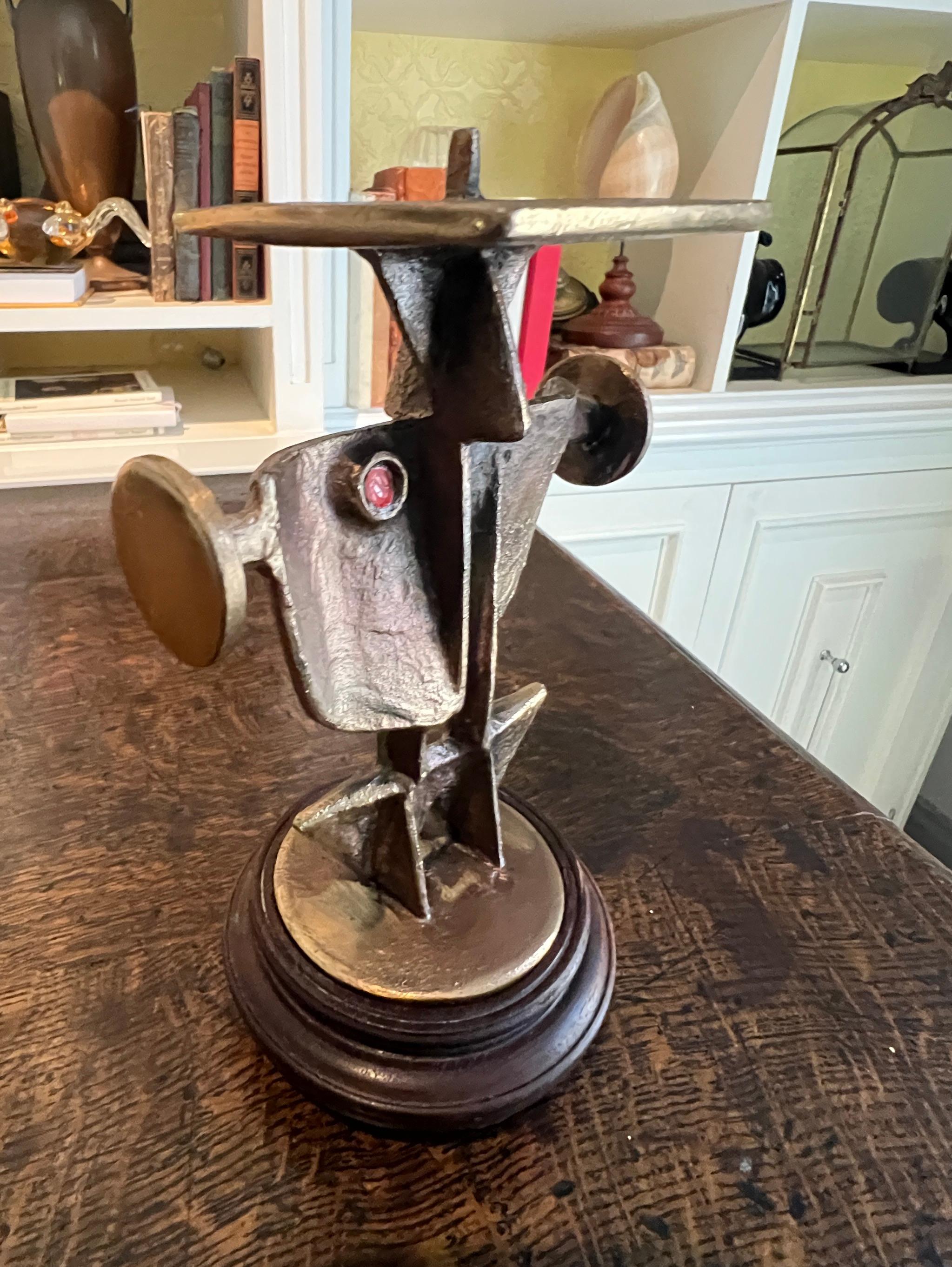 20th Century Zoltan Pap Cast Bronze Brutalist Candlestick For Sale