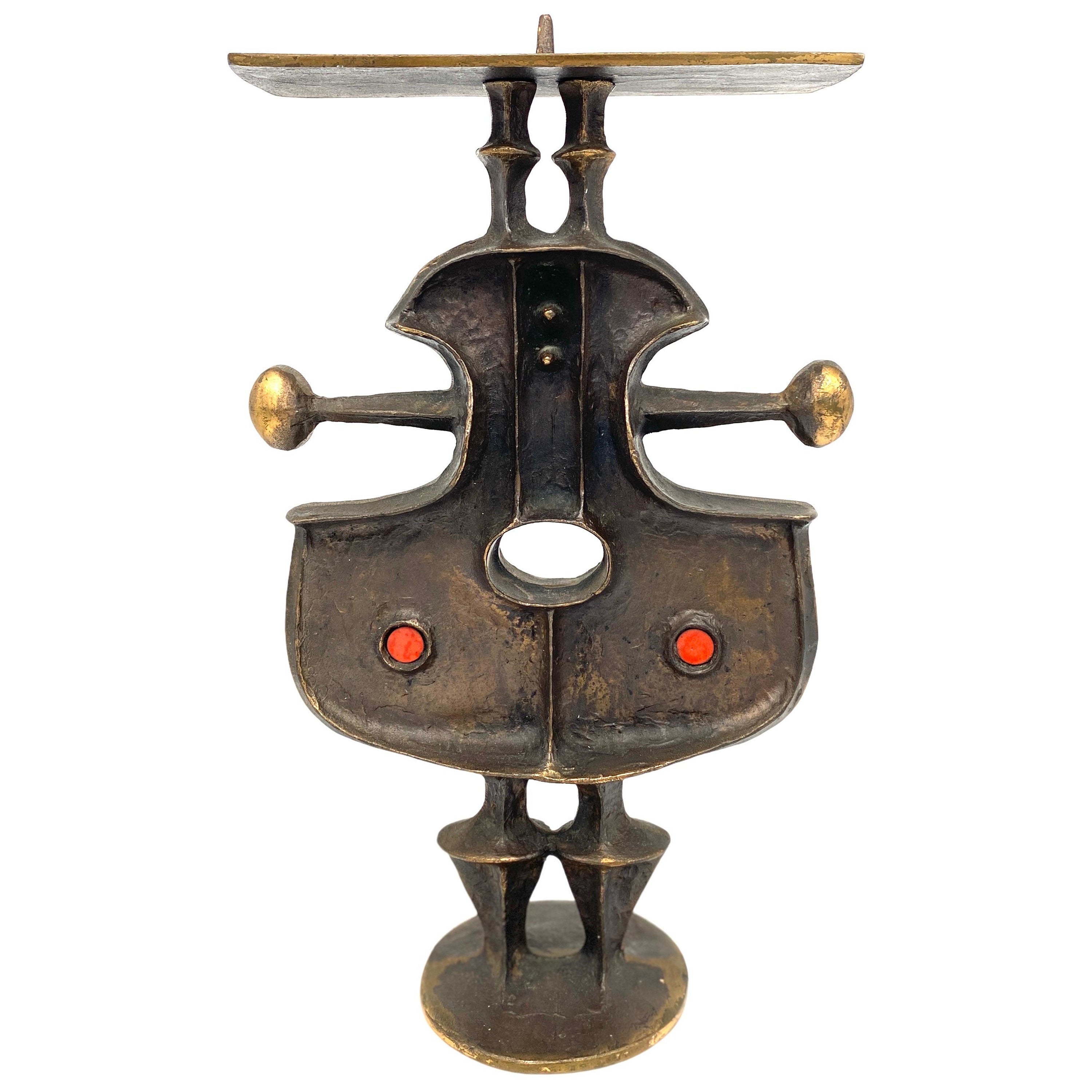 Zoltan Pap Sculptural Candlestick Bronze Zultan Pap Brutalist Mid Century Modern For Sale