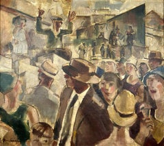 Side Show Barker - Original Modernist American Fair Scene Oil Painting