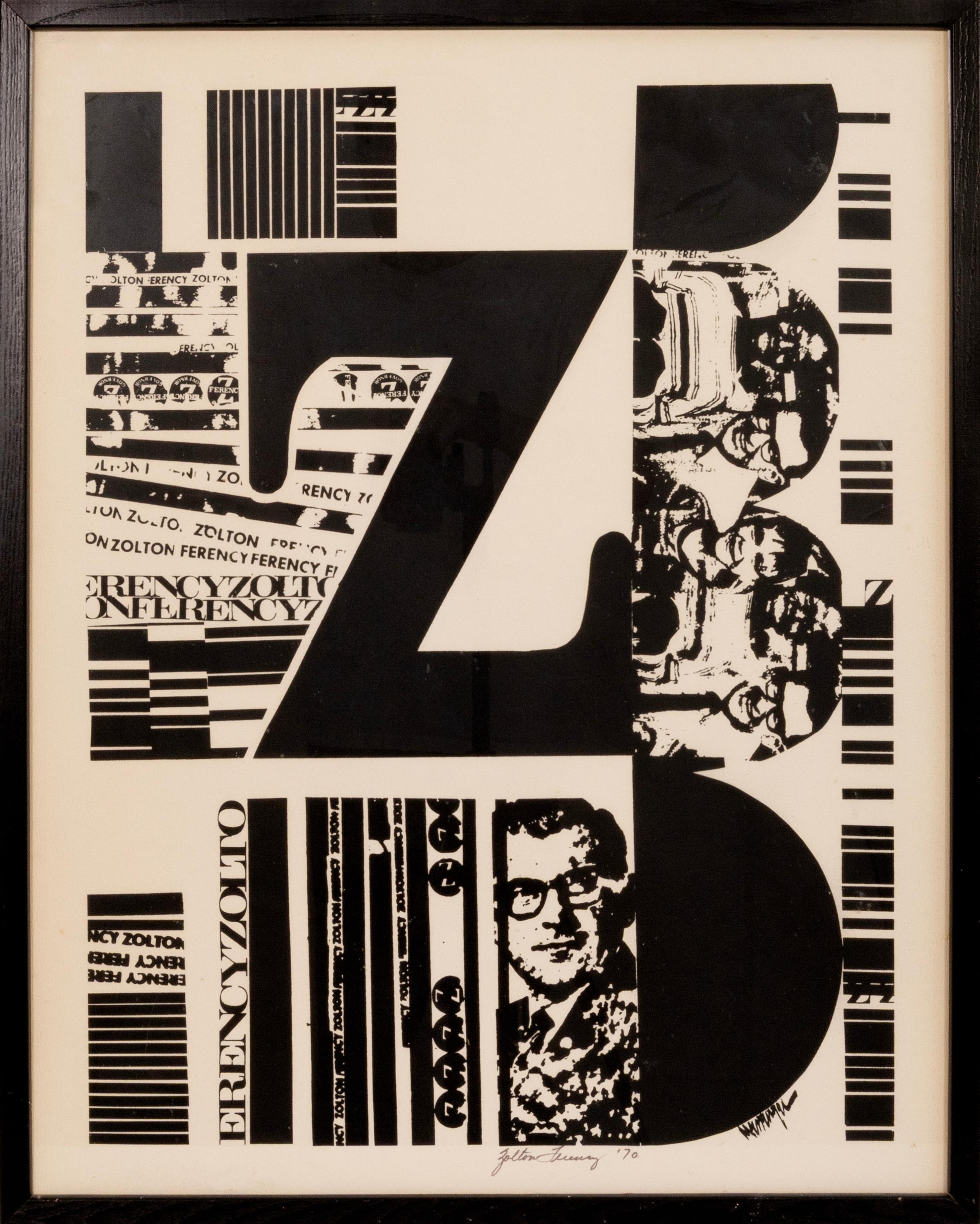 Cette lithographie audacieuse en noir et blanc de Zolton Ferency, créée en 1970, reflète l'intersection de l'art graphique moderne et de l'activisme politique à une époque turbulente de l'histoire américaine. Signé à la main au crayon et daté en bas