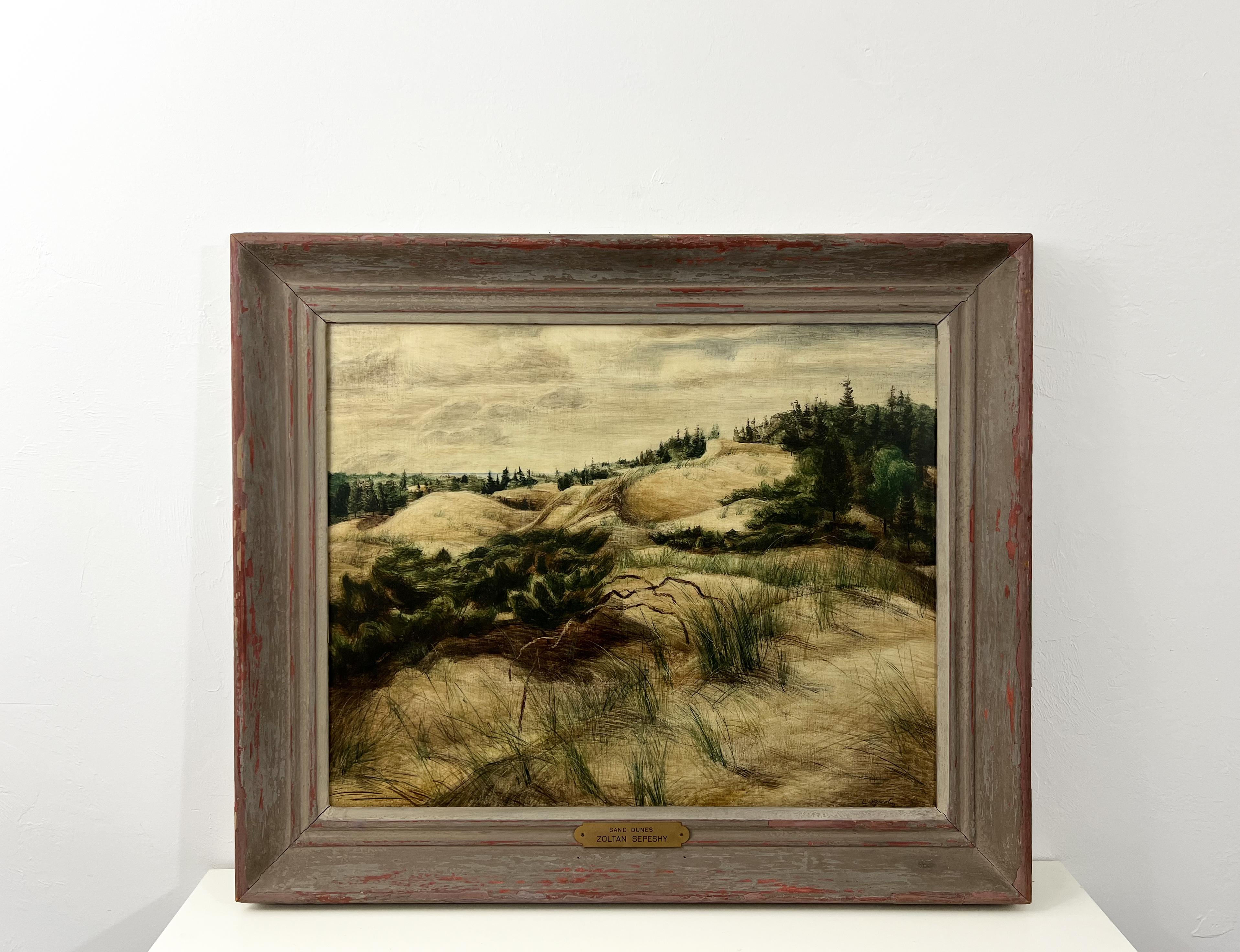 Sandscape du milieu du siècle dernier, peinture Tempera d'un paysage de dunes de sable de la côte du Michigan - Painting de Zolton Sepeshy