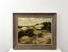 Sandscape- Mid-Century Tempera Painting of Michigan Coastal Sand Dunes Landscape