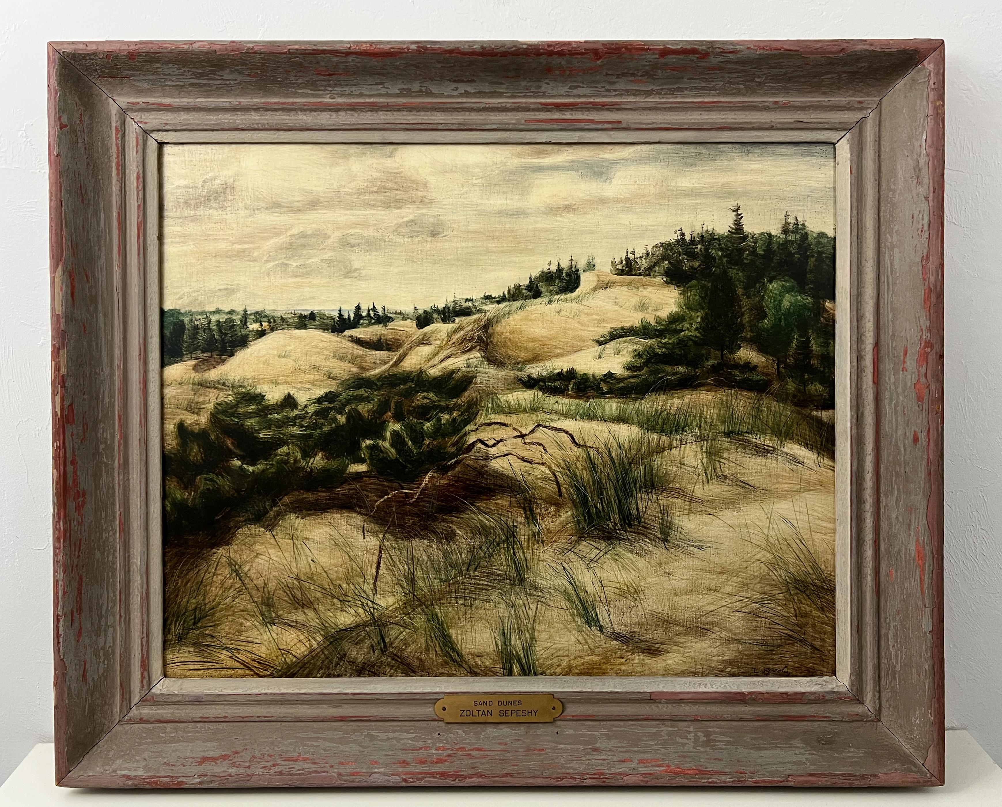 Sandlandschaft- Temperagemälde aus der Mitte des Jahrhunderts von Michigan Coastal Sand Dunes Landscape