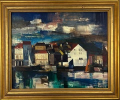 Seashore Townes - Pittura a olio e guazzo modernista di metà secolo