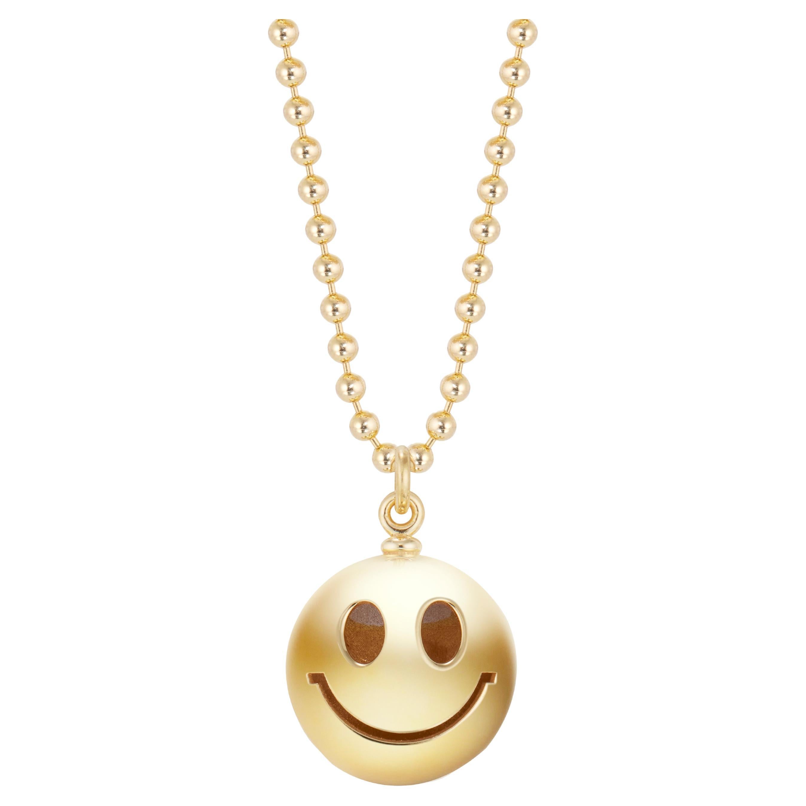 Zoma Design 14 Carat Yellow Gold Smiley Face Pendant Necklace For Sale
