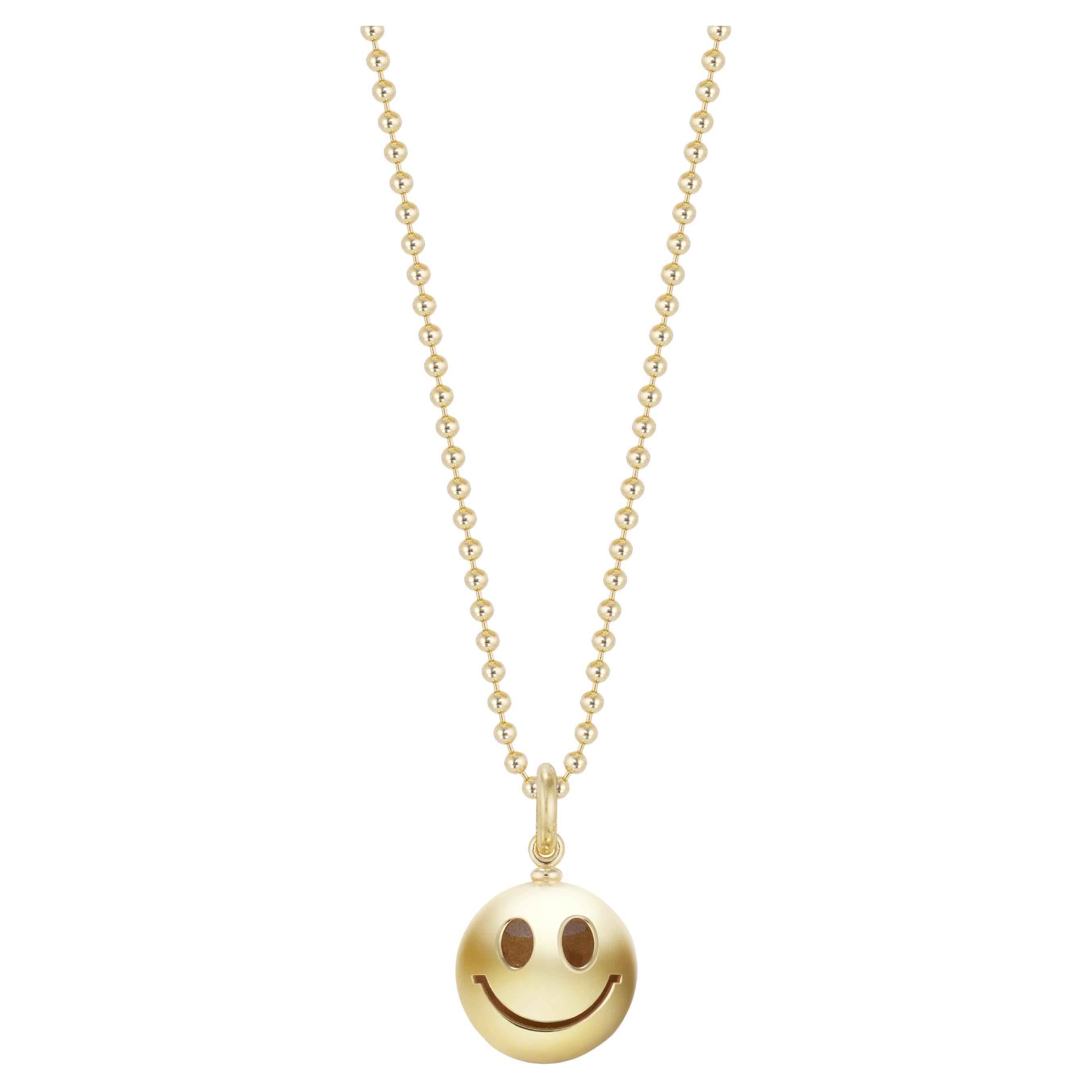 Zoma Design Mini 14 Carat Yellow Gold Smiley Face Pendant Necklace For Sale