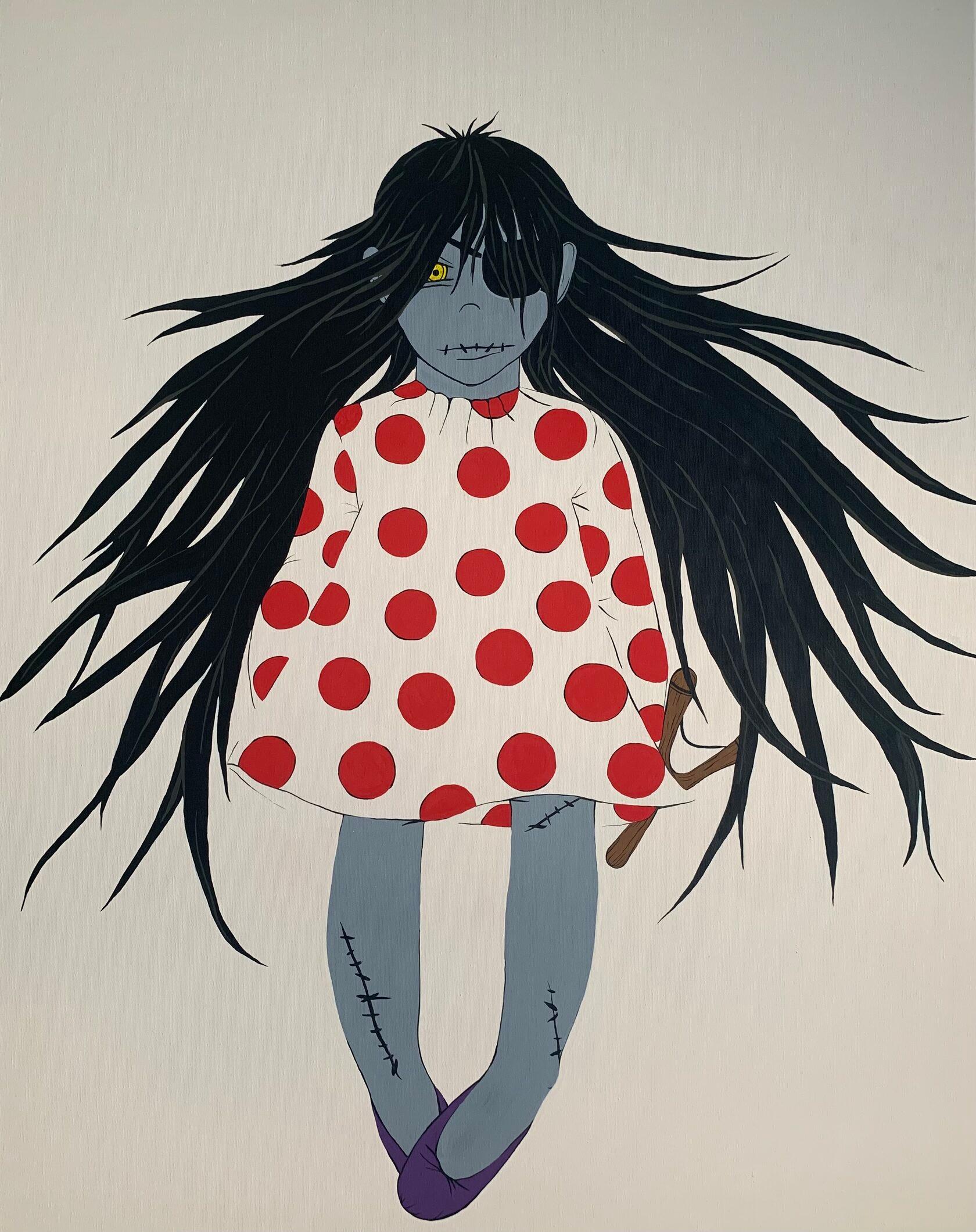 Zombie Girl Zombie girl and Scissors, 50x50cm For Sale at 1stDibs