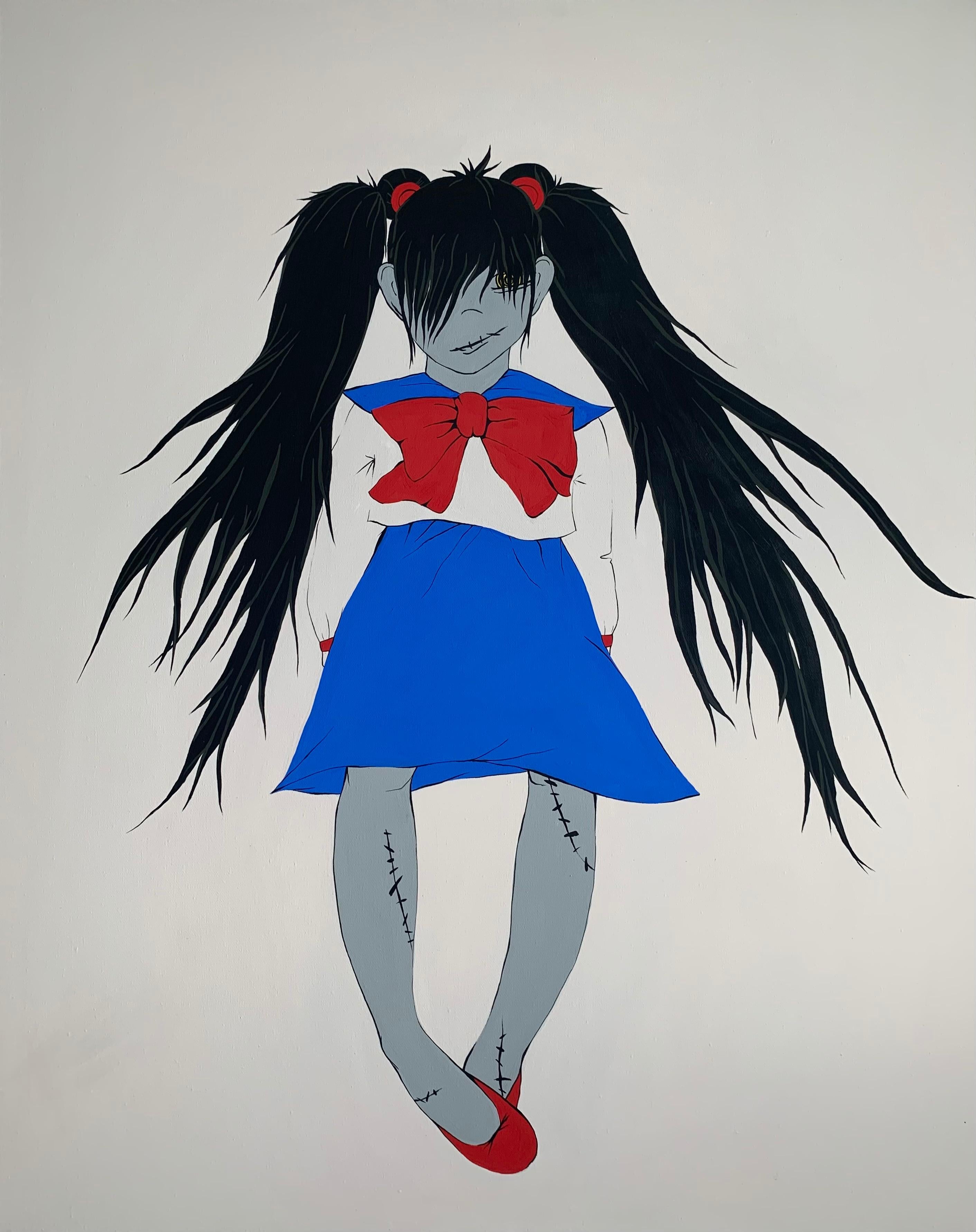 Zombie girl fan of Sailor Moon 100x80cm - Painting by Zombie Girl 