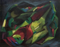 1940 Paisaje montañoso abstracto de Colorado, pintura al óleo modernista vibrante y audaz