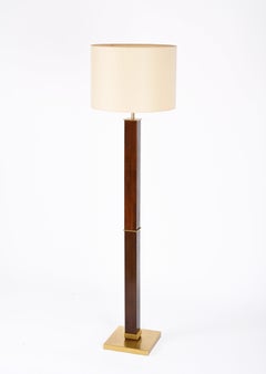 Zonca Voghera Minimal Mid-Century Italian Wood and Brass Floor Lamp, 1980s