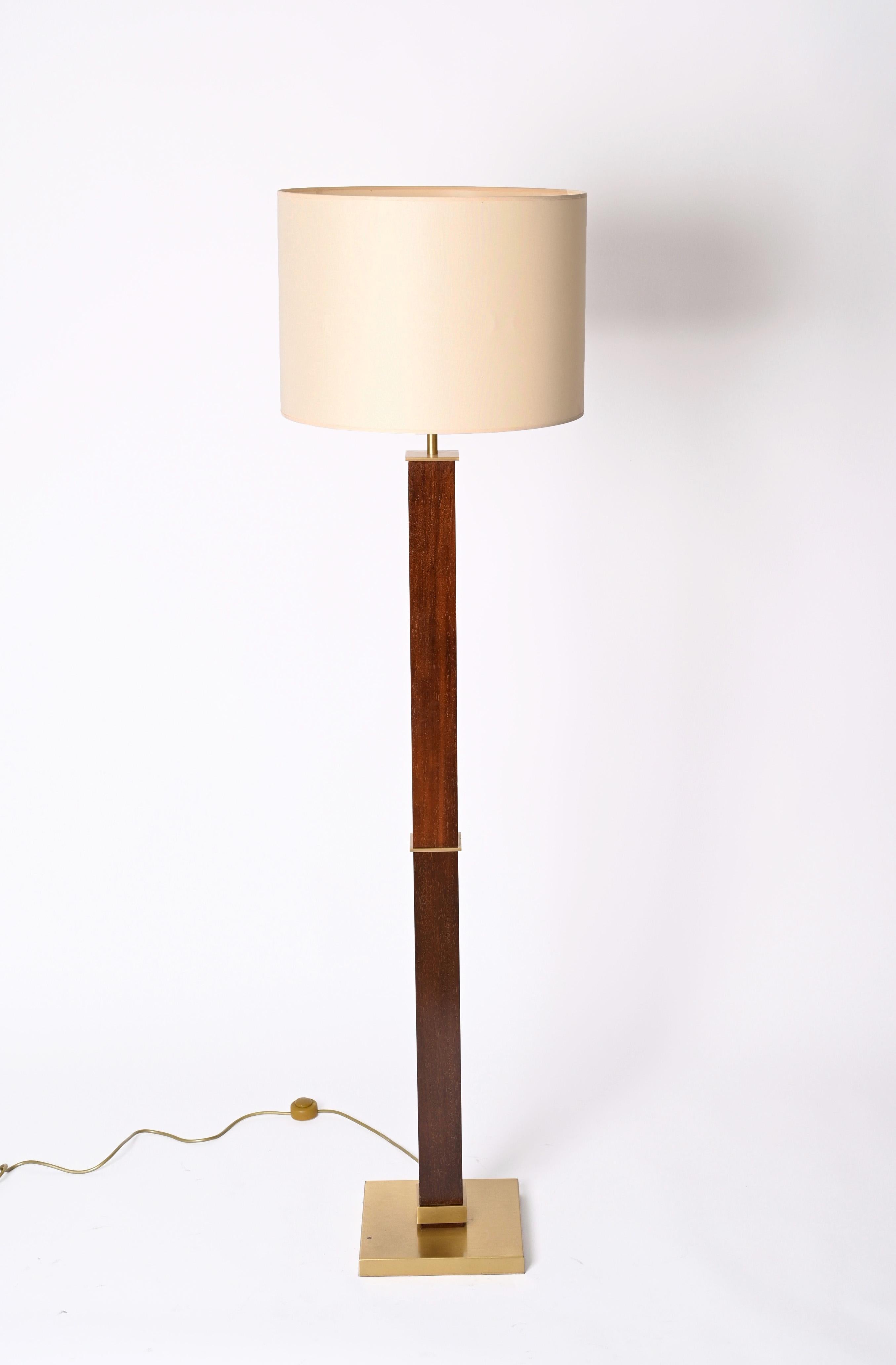 Late 20th Century Zonca Voghera Minimal Mid-Century Italian Wood and Steel Floor Lamp, 1980s For Sale