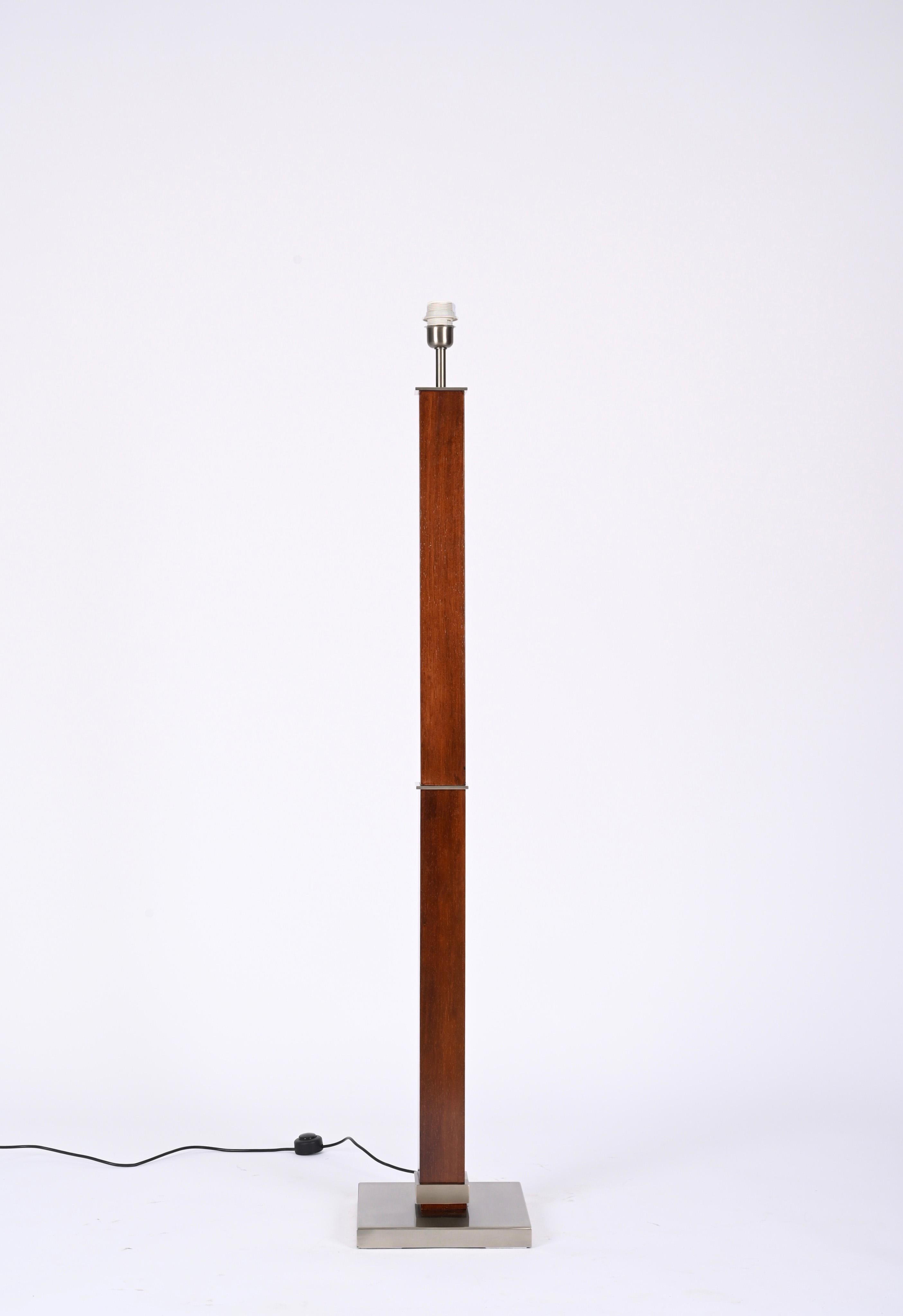 Late 20th Century Zonca Voghera Minimal Midcentury Italian Wood and Steel Floor Lamp, 1980s For Sale