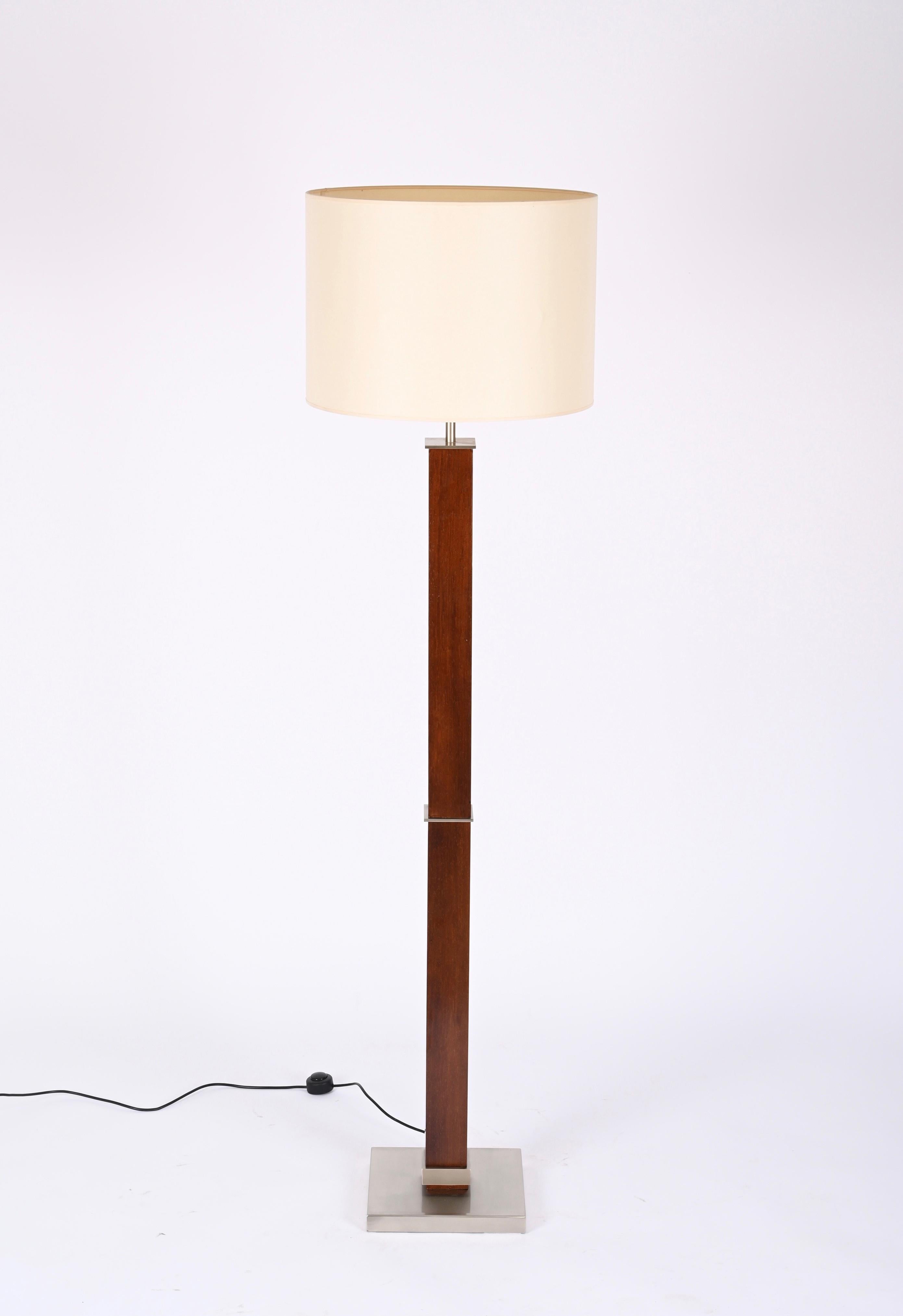 Metal Zonca Voghera Minimal Midcentury Italian Wood and Steel Floor Lamp, 1980s