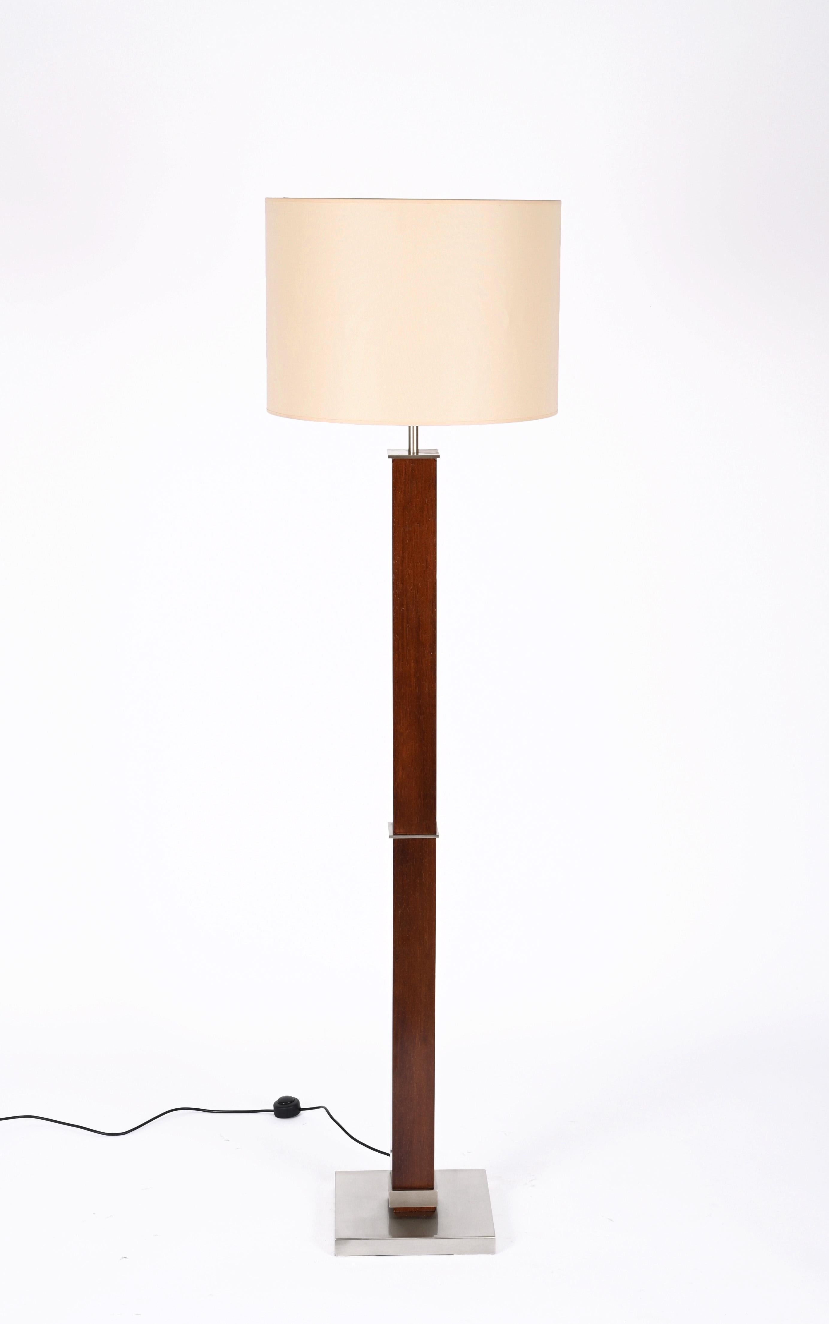 Zonca Voghera Minimal Midcentury Italian Wood and Steel Floor Lamp, 1980s For Sale 3