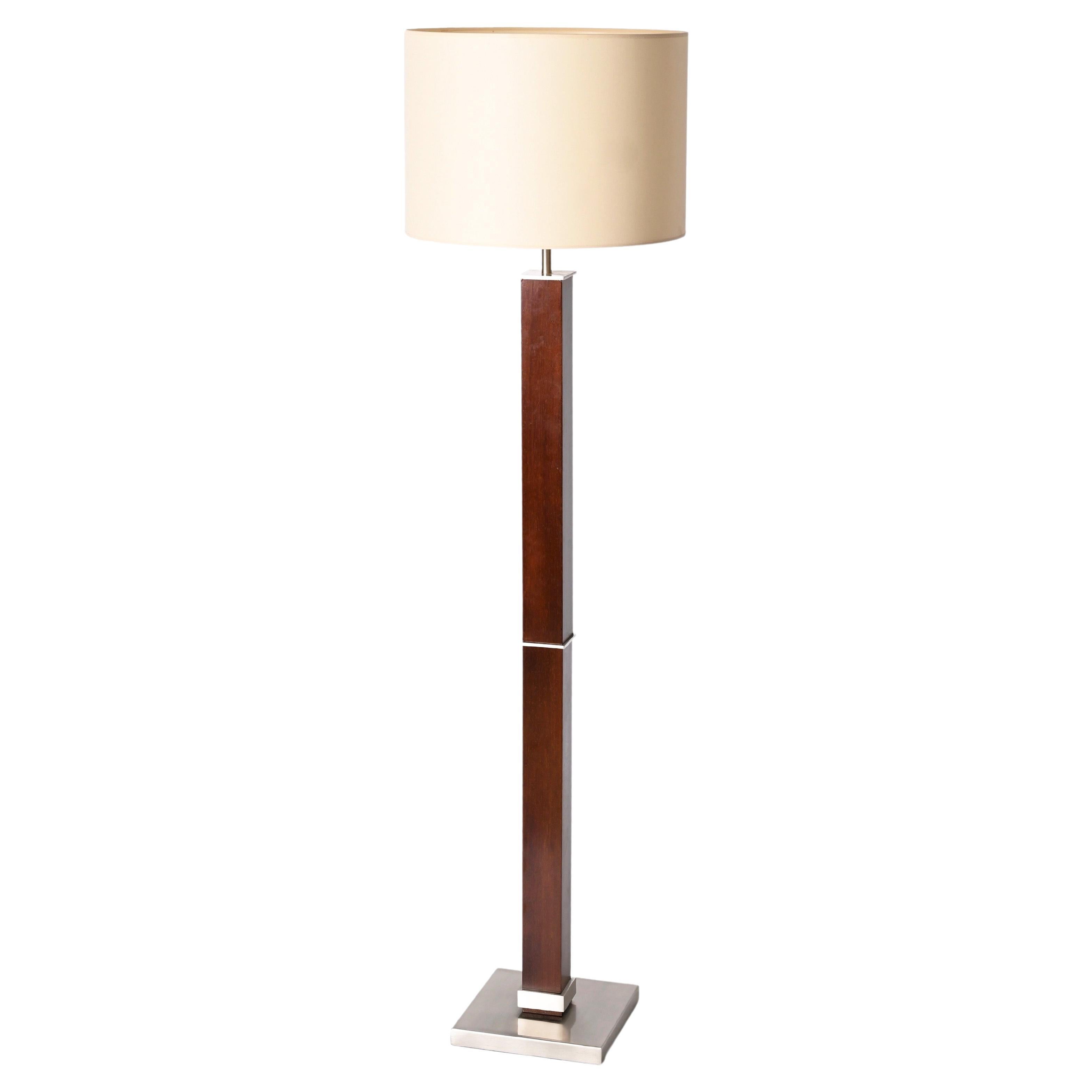 Zonca Voghera Minimal Midcentury Italian Wood and Steel Floor Lamp, 1980s For Sale