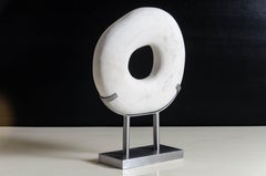Zong Bi Sculpture in Han Bai Yu Stone on Steel Stand by Robert Kuo, Limited Ed