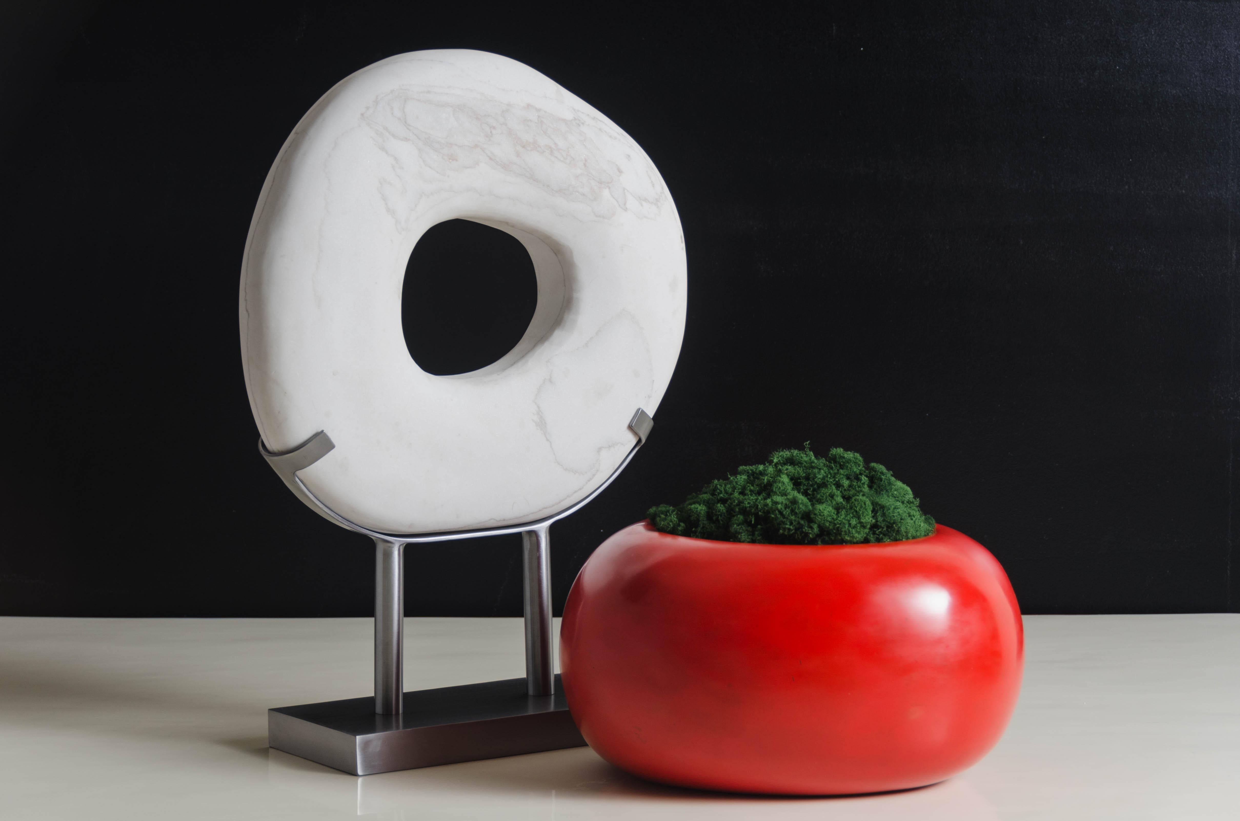 Zong Bi Sculpture in Han Bai Yu Stone on Steel Stand by Robert Kuo, Limited Ed In New Condition For Sale In Los Angeles, CA
