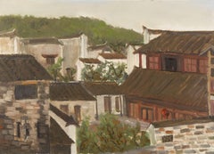 Zongjie Sun Landscape Original Oil On Canvas "Old Buildings"