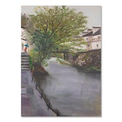 Zongjie Sun Paesaggio Olio Originale Su Tela "Vecchia città vista fiume"