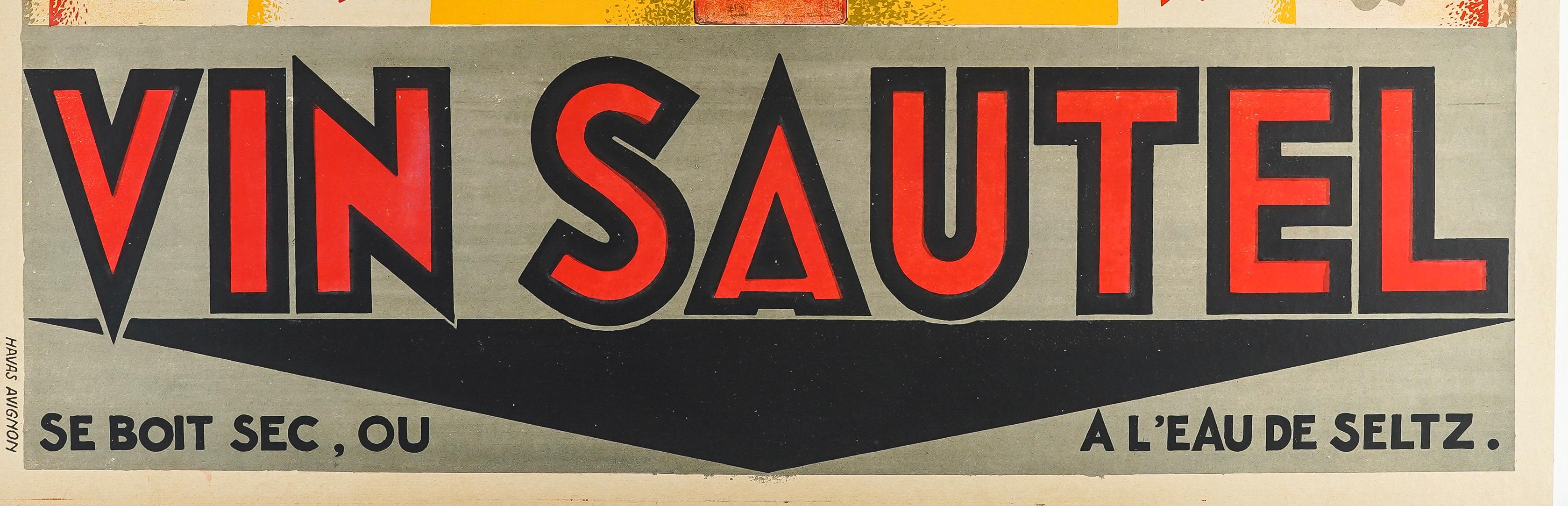 Zony, Cartel Original Alcohol, Vino Sautel, Art Decó, Aperitivo Garnacha Vin 1929 Francés en venta