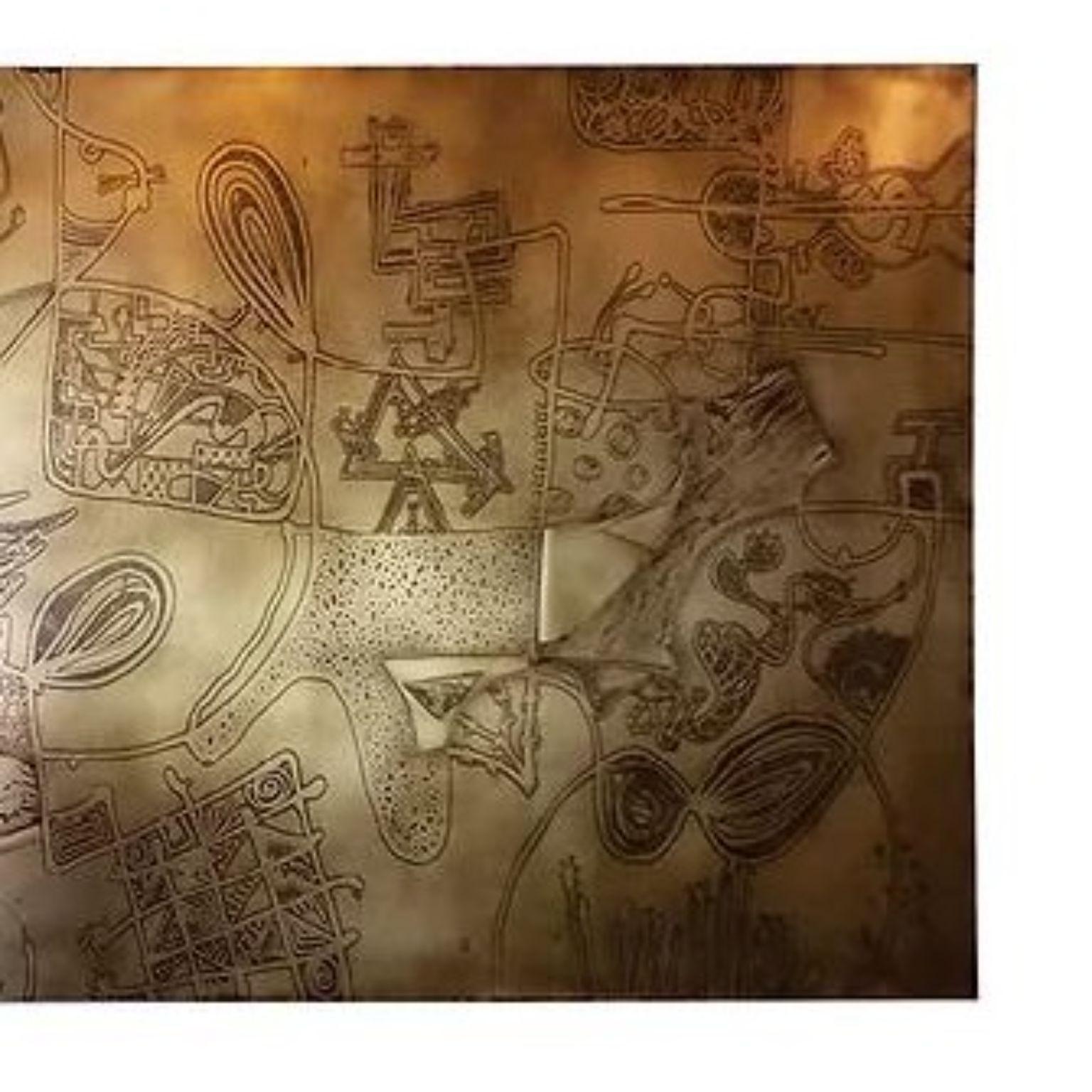 Zoo Brass Wall Panel by Brutalist Be
One Of A Kind
Dimensions: D 2 x W 200 x H 100 cm.
Materials: Brass.

Brass acid etched black patinated wall decor. A hand drawn brass inspired by Joan Miro with solid brass pieces.

Available in copper and in