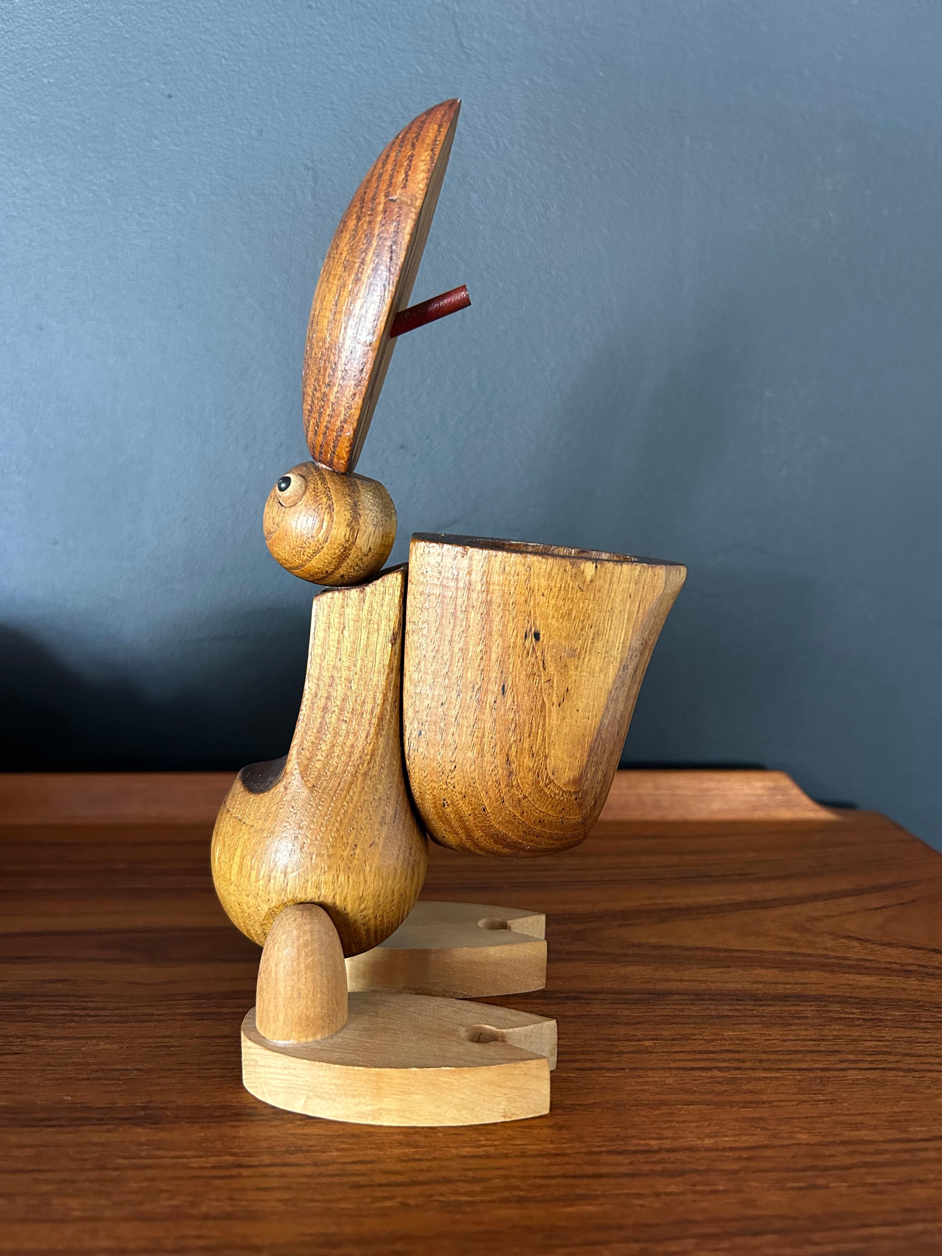 Zoo-Line 1970's Carved Teak Pelican In Good Condition For Sale In Phoenix, AZ