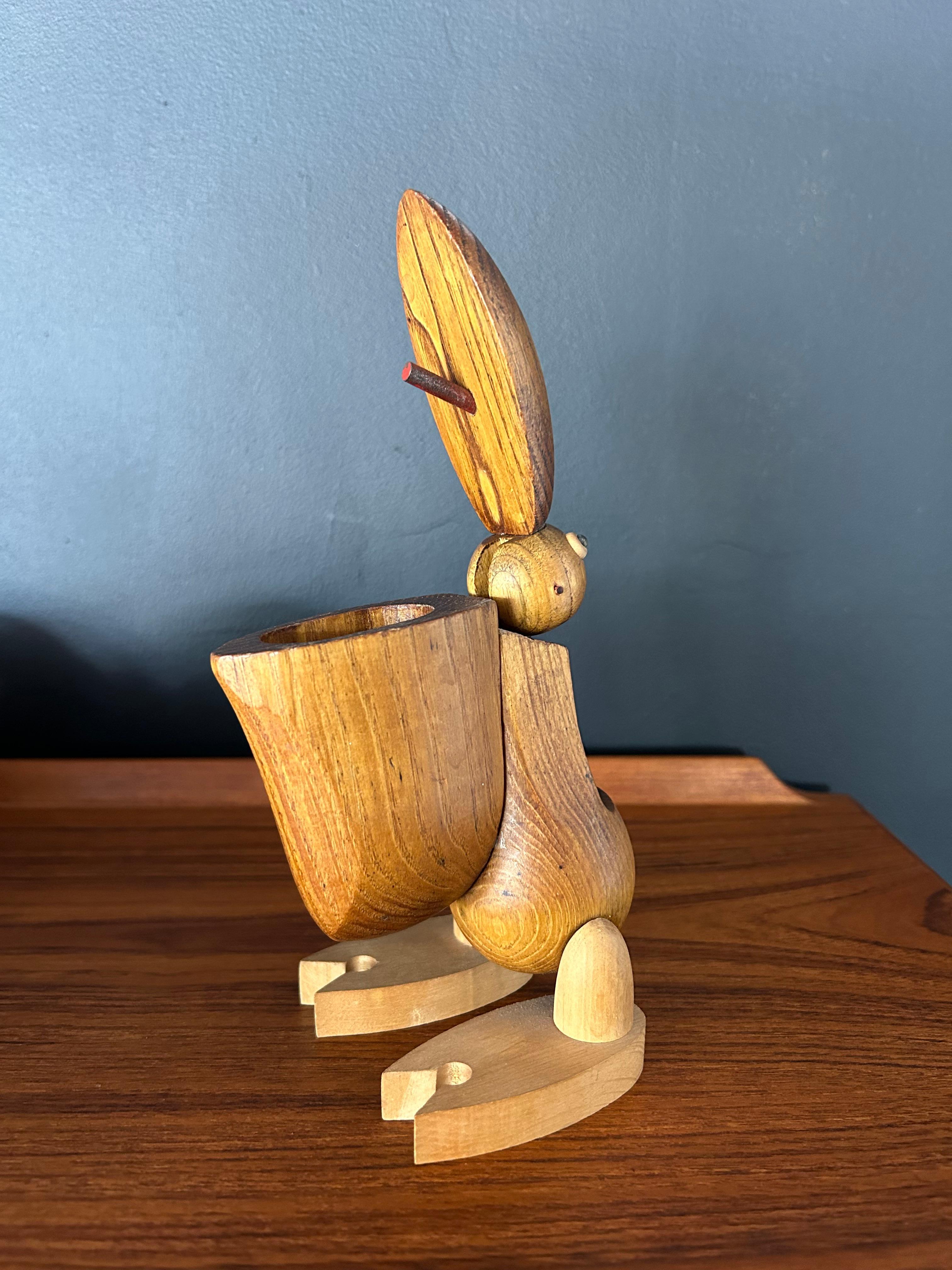 Late 20th Century Zoo-Line 1970's Carved Teak Pelican For Sale