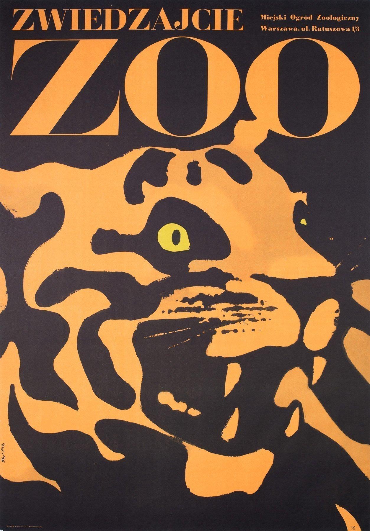 Mid-Century Modern Zoo Tiger, Vintage Polish Advertising Poster by Waldemar Swierzy, 1967 For Sale