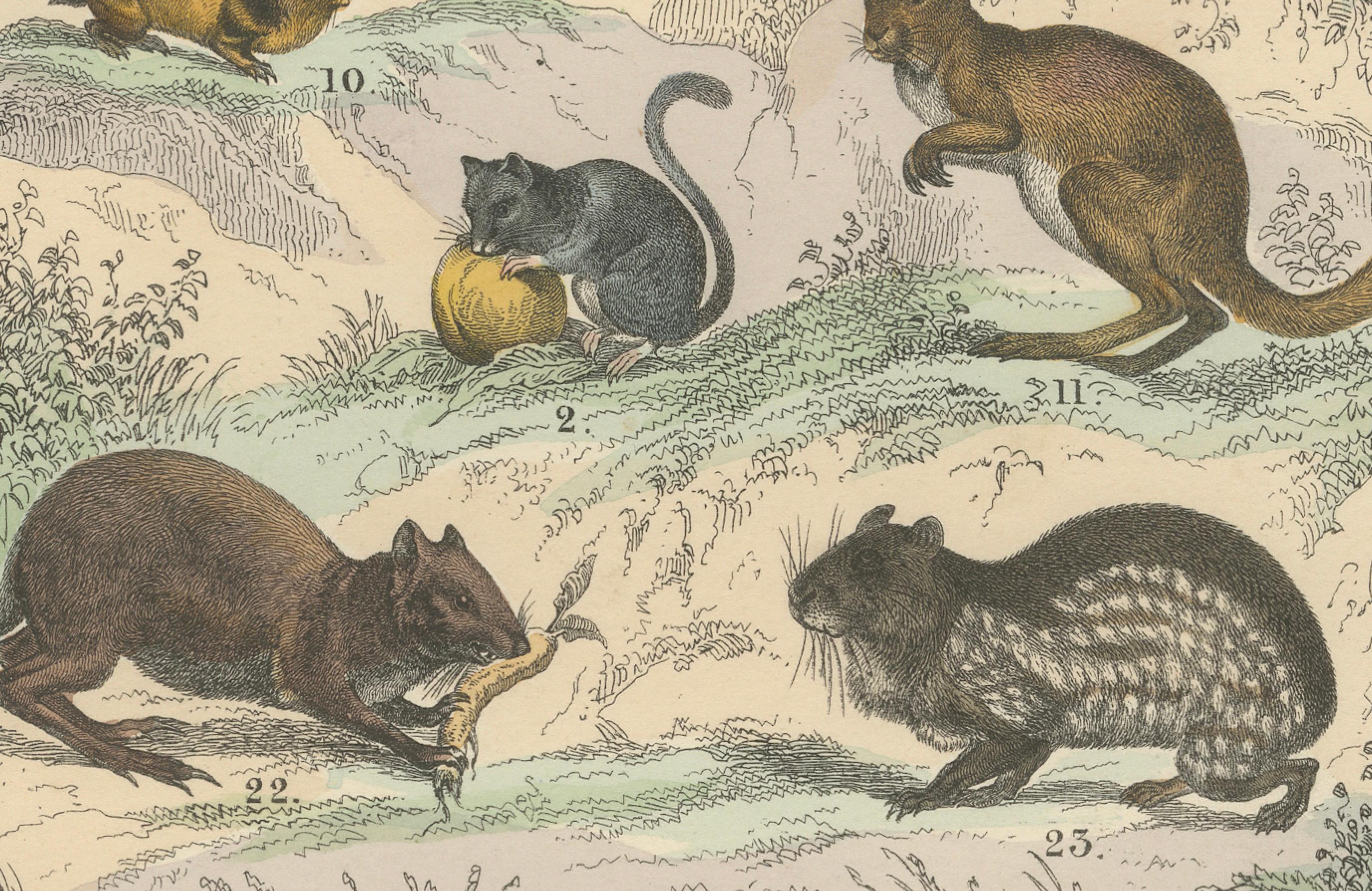 Zoology Print of Rodents, Squirrels, Hares and Beavers by T Bromme, c1865 in vendita 3