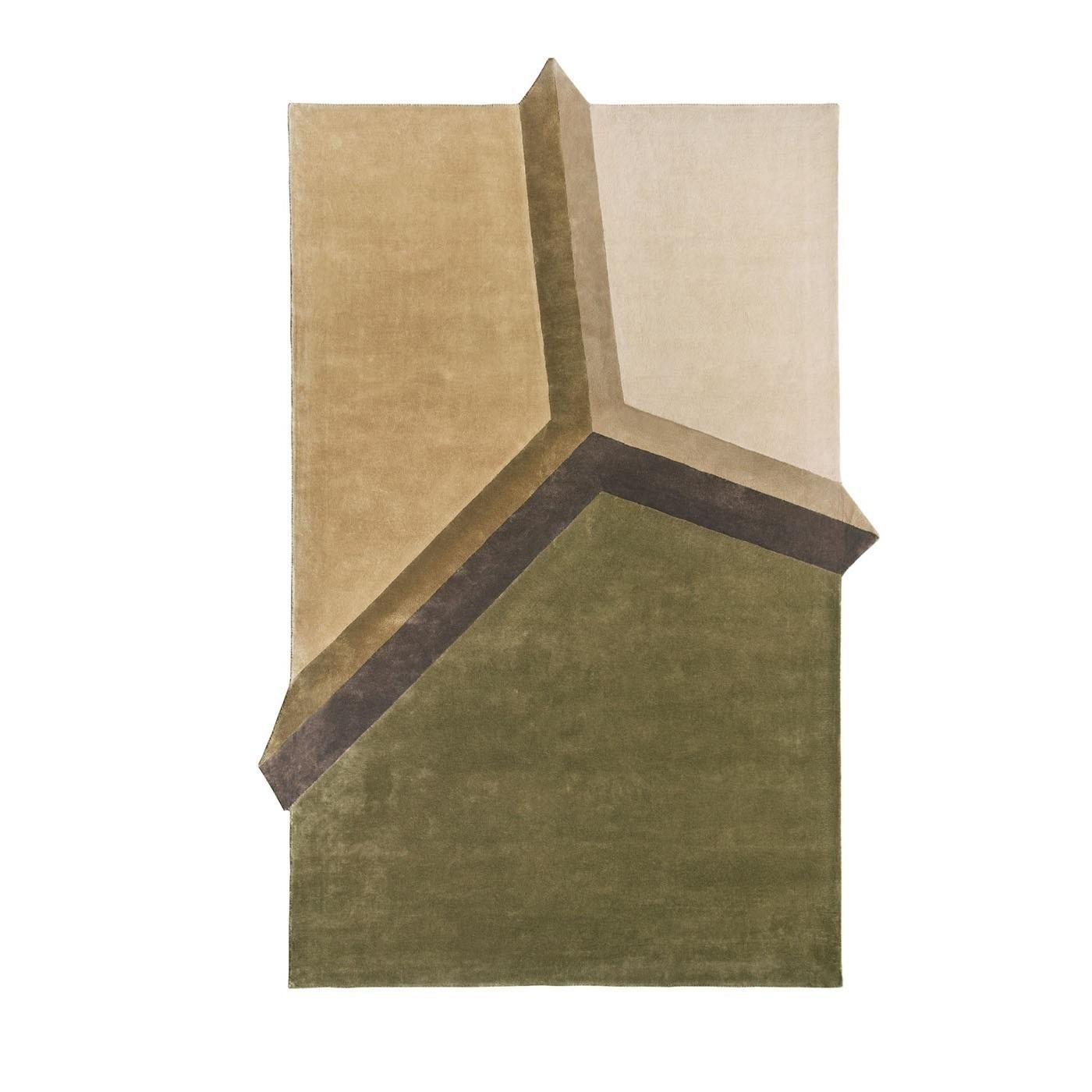 La alfombra Zoom, diseñada por Camilla Bellini para Sitap Carpet Couture Italia, combina lana y viscosa en un estampado estilizado de inspiración floral con un sorprendente efecto tridimensional. Fabricado en telar manual en la India, forma parte de