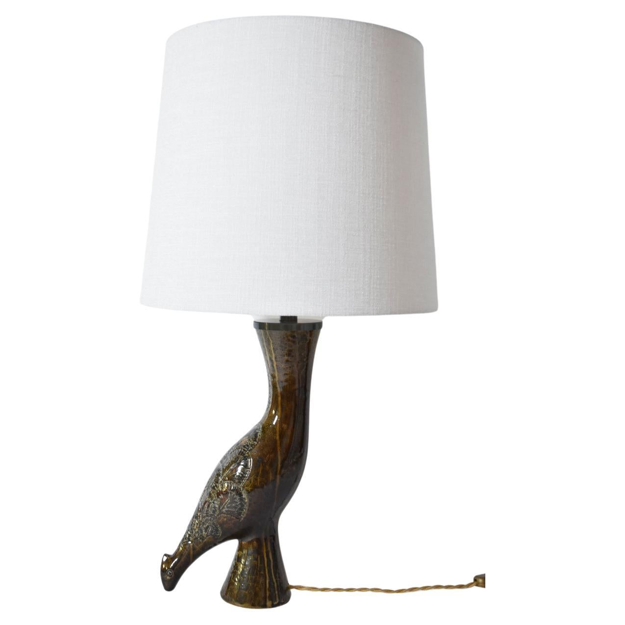 Zoomorphic bird ceramic lamp, 1970s For Sale